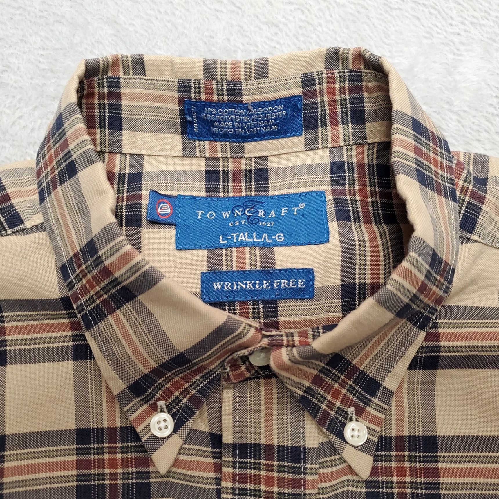 Vintage VINTAGE Towncraft Shirt Men LT Brown Plaid Button-Down Casual Dad Big & Tall Size US L / EU 52-54 / 3 - 4 Thumbnail