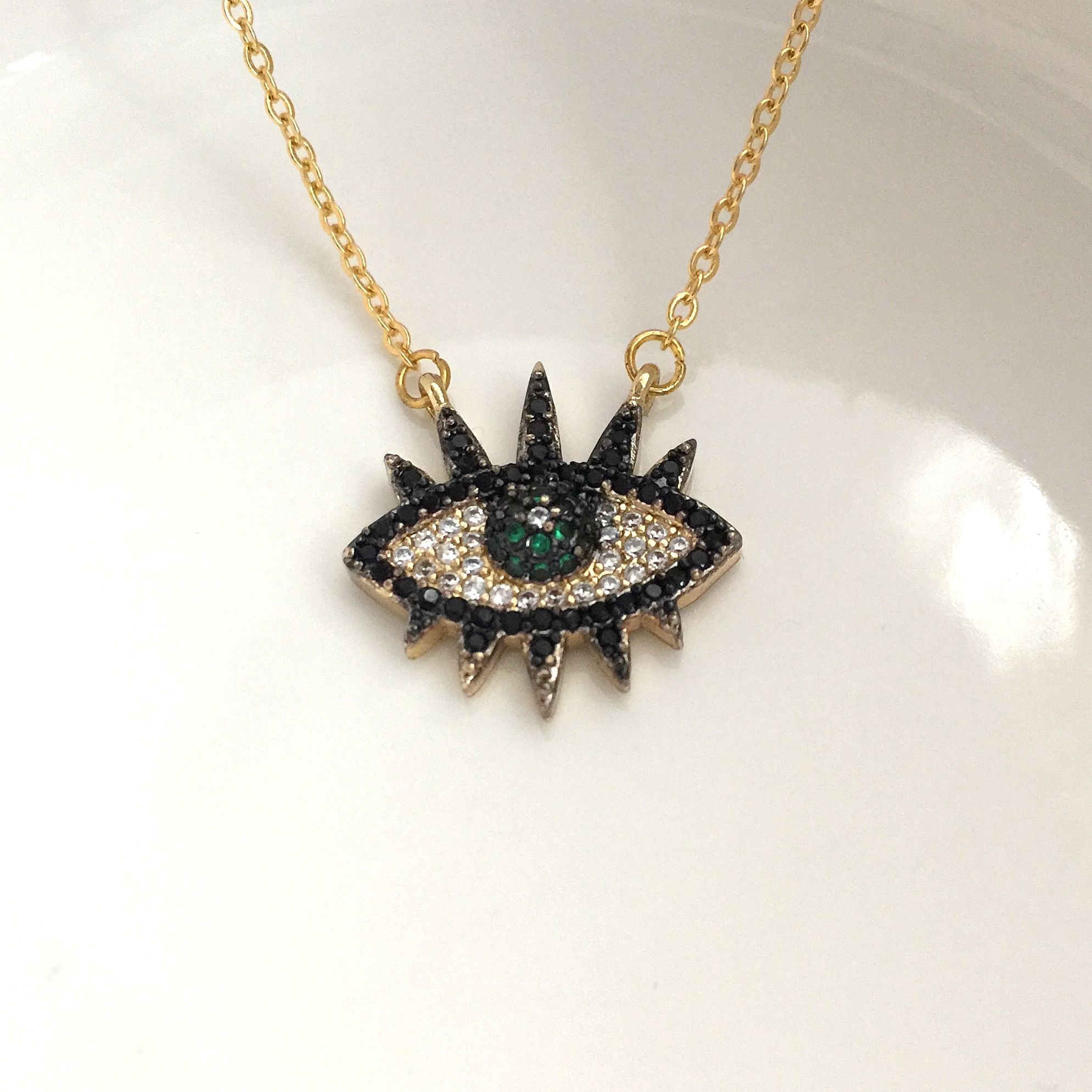 The Unbranded Brand Evil Eye with black, Clear, Green Rhinestone Charm Necklace Size ONE SIZE - 2 Thumbnail