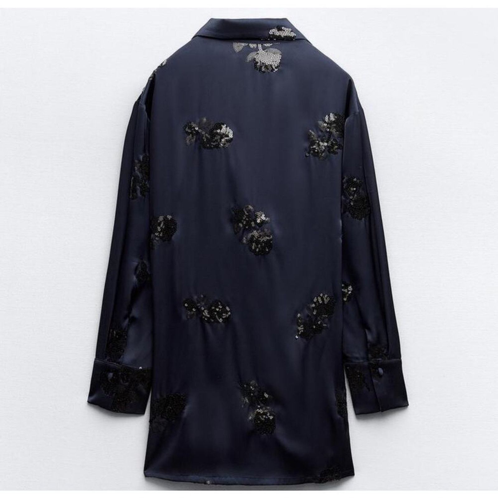 Zara Nwt- SATIN KIMONO BLAZER WITH SEQUINS-Large Size L / US 10 / IT 46 - 3 Thumbnail