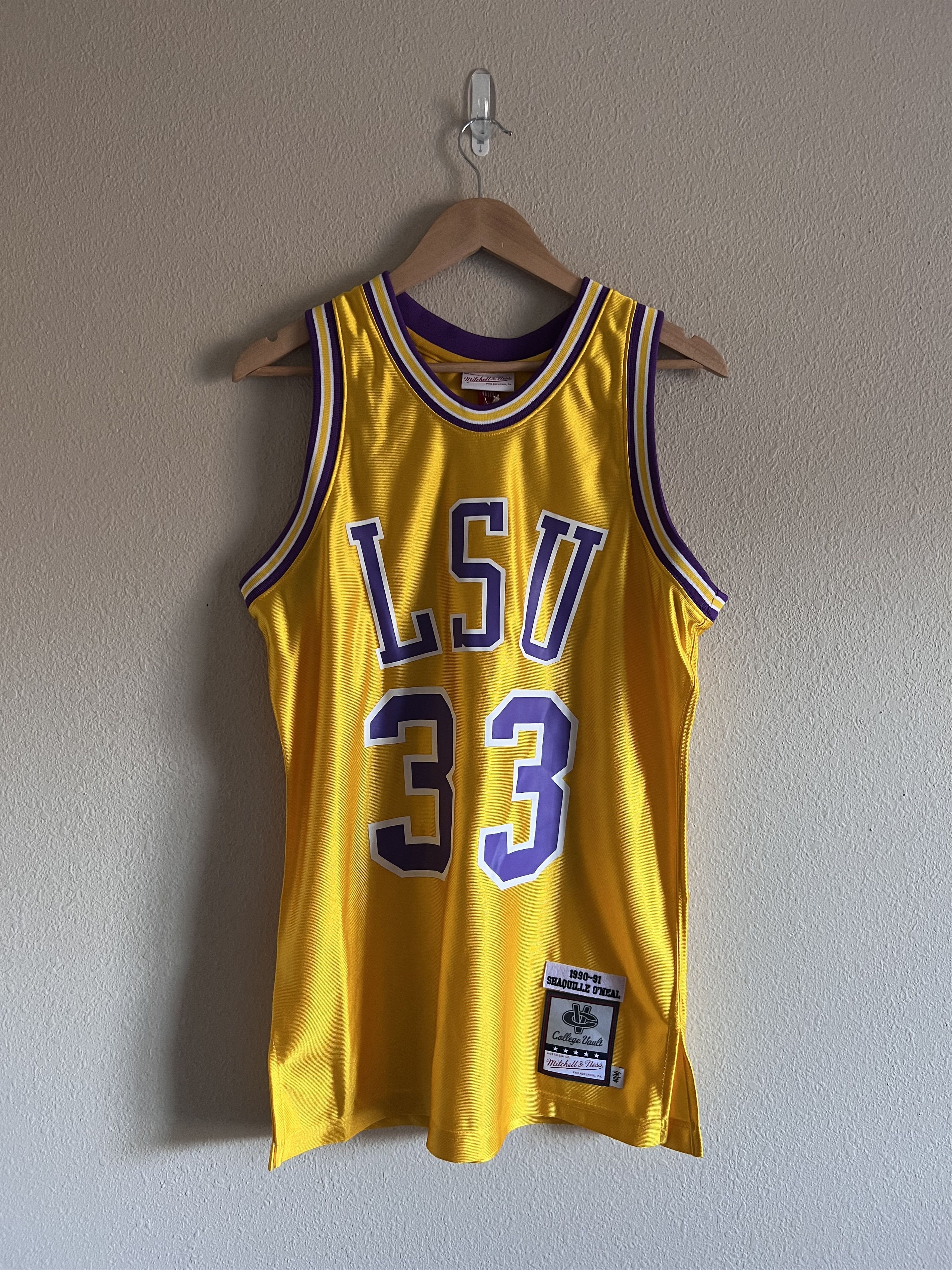 image of Mitchell Ness Mitchell & Ness Lsu Shaquille O'neil 90-91 Throwback Jersey in Gold (Size Medium)