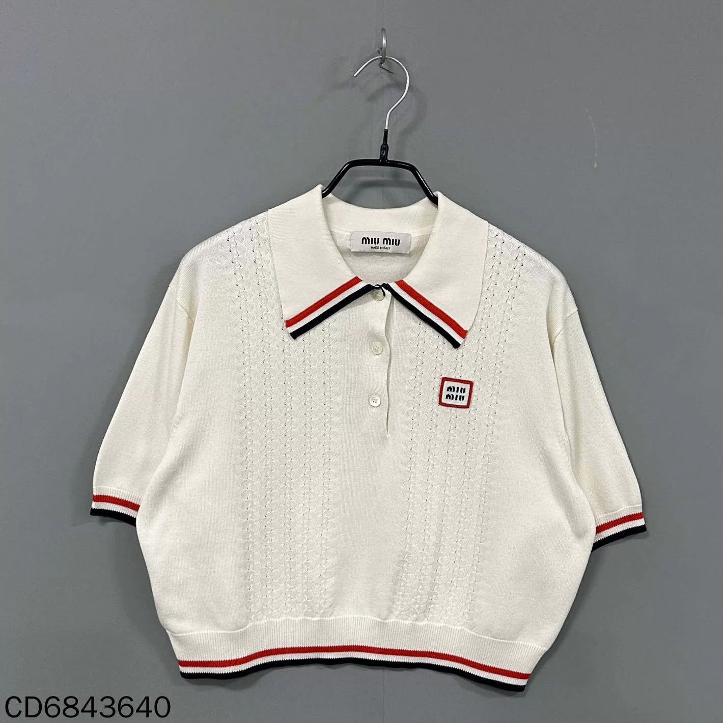 Miu Miu MIUMIU SS23 Logo Stripe Trim Casual Polo Shirt Size S / US 4 / IT 40 - 1 Thumbnail