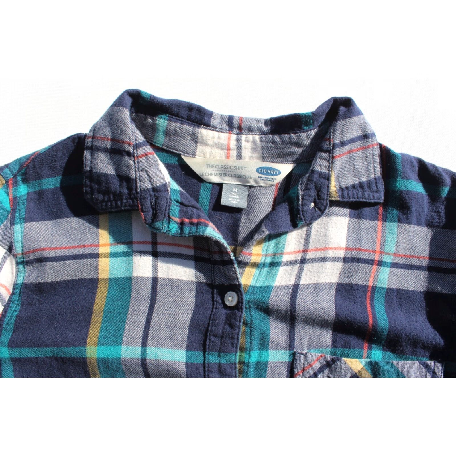 Old Navy Womens Old Navy Flannel The Classic Shirt Button Down M Blue White Long Sleeve Plaid, Colorful, Basic, Regular, Women, Size M, Button-Up, Classic Fit Size M / US 6-8 / IT 42-44 - 3 Thumbnail