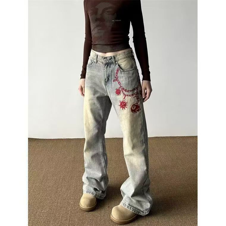 Vintage American street washed vintage distressed embroidered jeans Size US 32 / EU 48 - 2 Thumbnail