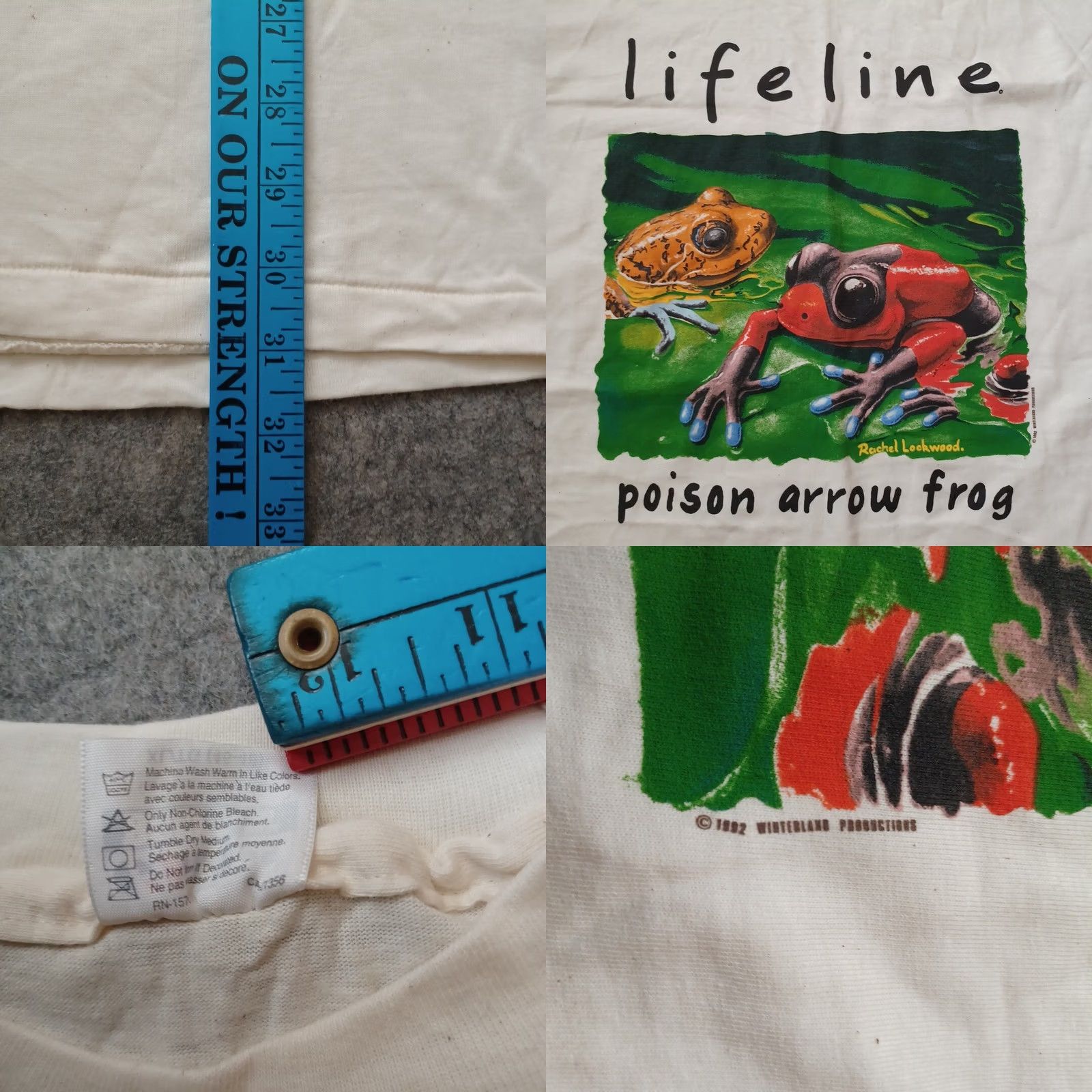Hanes VINTAGE Hanes Beefy-T T-Shirt Men XL Ivory Graphic Print Lifeline 1992 Poison Arrow Frog Winterland Productions 1990s Size US XL / EU 56 / 4 - 8 Thumbnail
