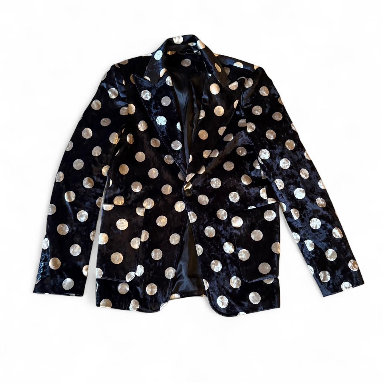 Phix Clothing Black Velvet Polka Dot Blazer Size 38R - 1 Thumbnail
