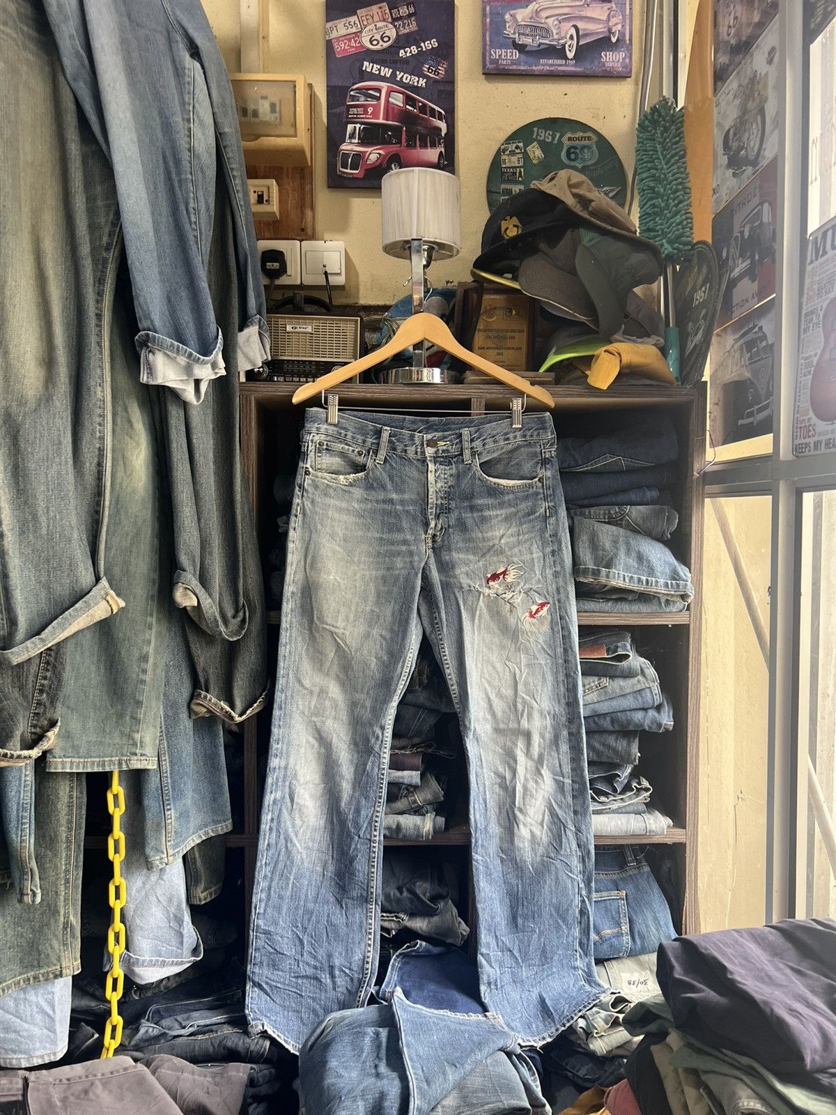 Takeo Kikuchi 🔥Vintage Takeo Kikuchi Embroidery Koi Fish Distressed Denim Size US 33 - 1 Thumbnail