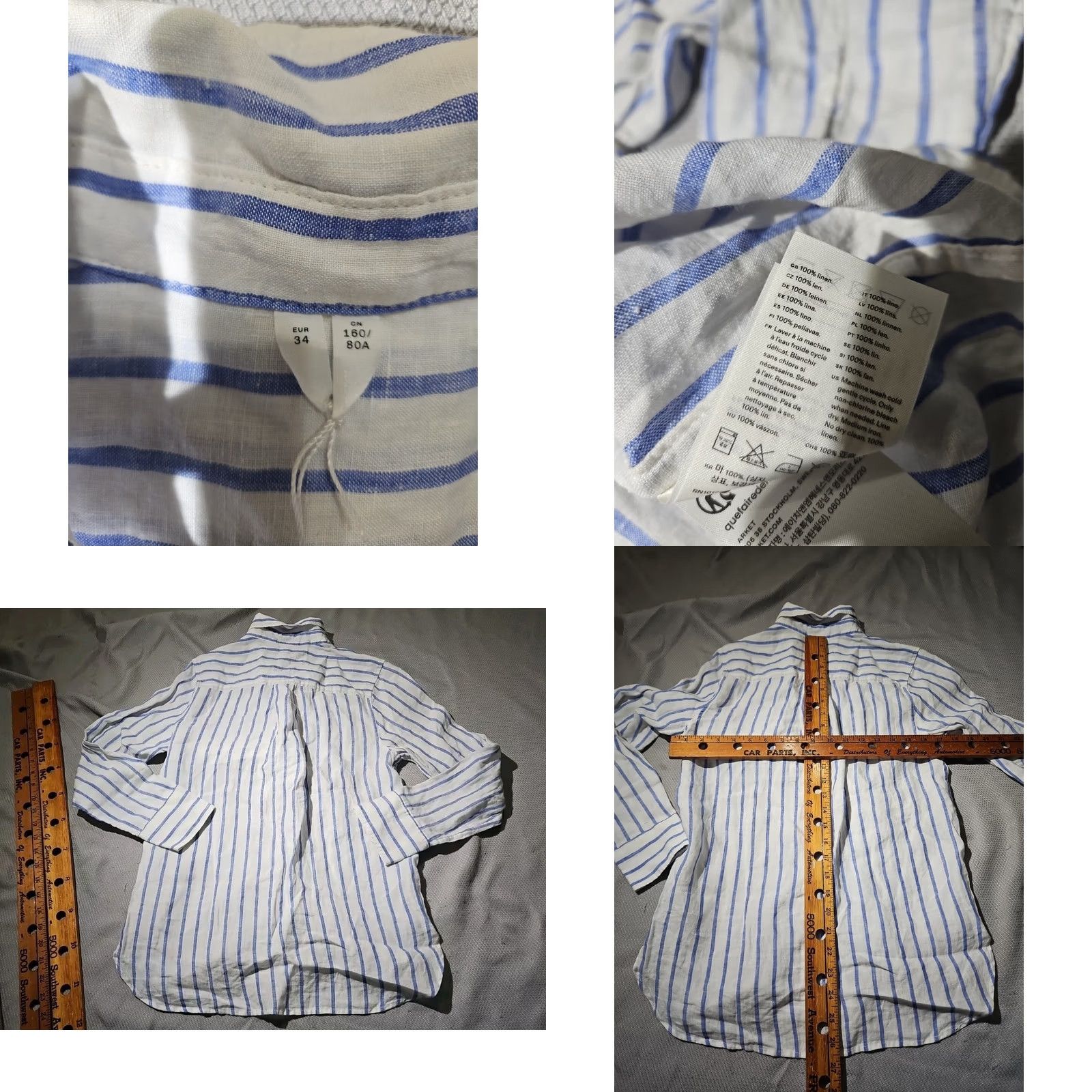 Arket Arket Shirt Womens Small Uk 34 Blue White100% Linen Button Up Slouchy Blouse Size S / US 4 / IT 40 - 8 Thumbnail