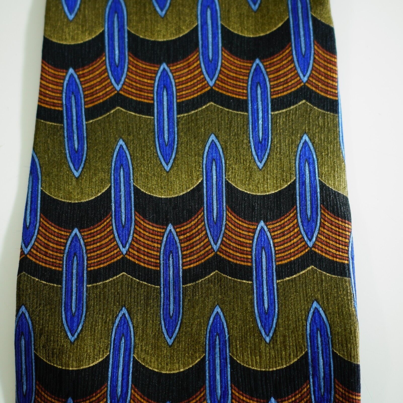 Vintage MW Collection Green Brown Blue Abstract Geometric Print Wide Size ONE SIZE - 2 Thumbnail