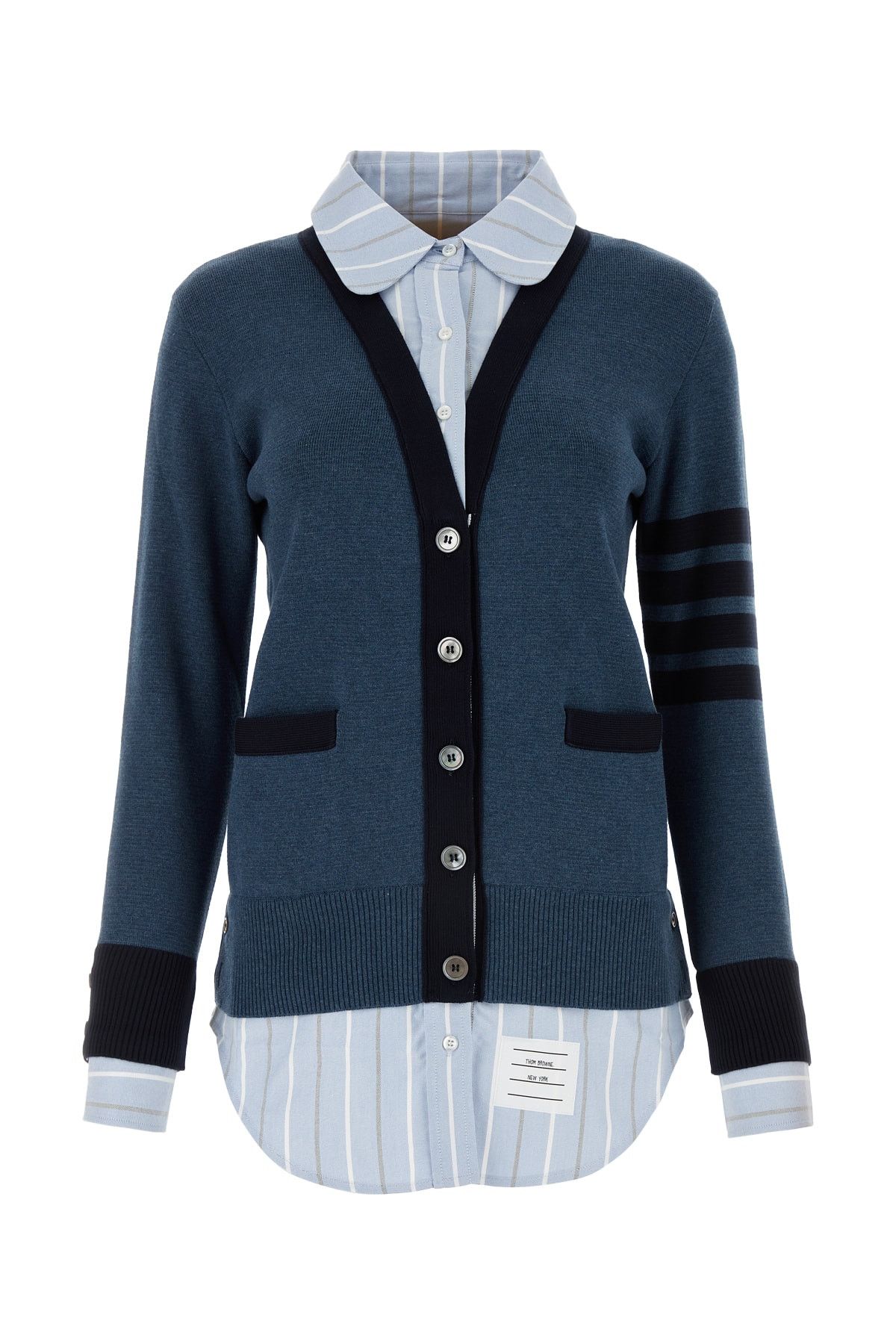 Thom Browne Aran-cable stripe-detail cashmere cardigan - Blue