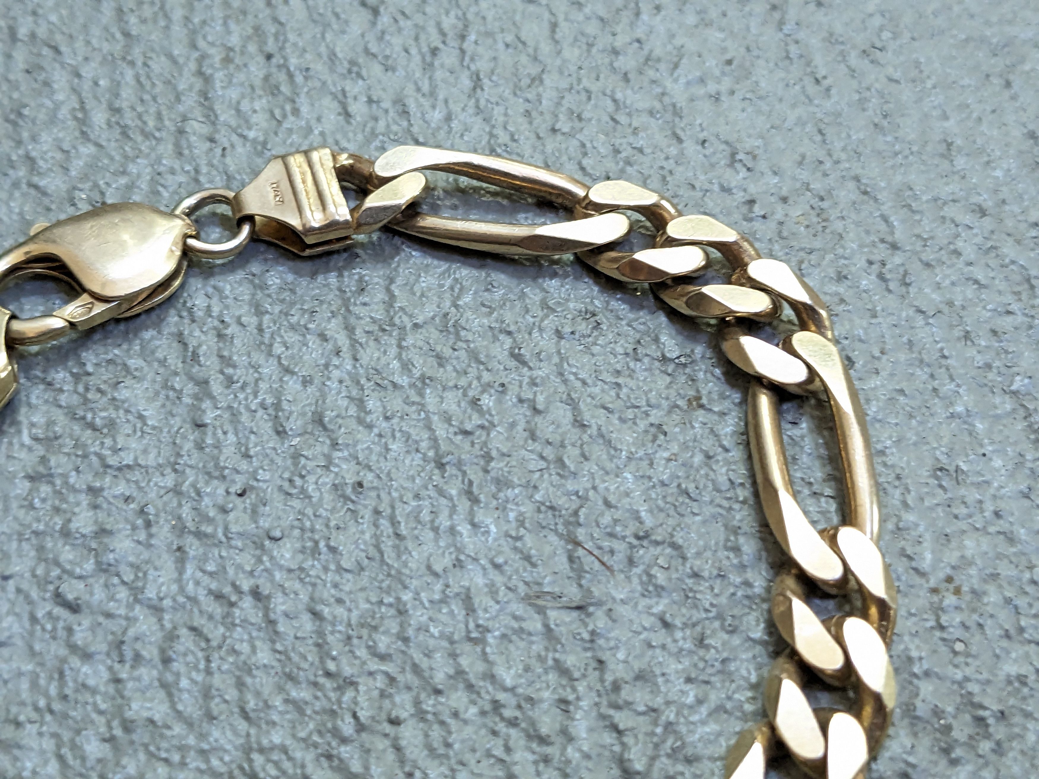 Jewelry Vintage Sterling Silver Bracelet Figaro 8.25" Italy Biker Size ONE SIZE - 3 Thumbnail