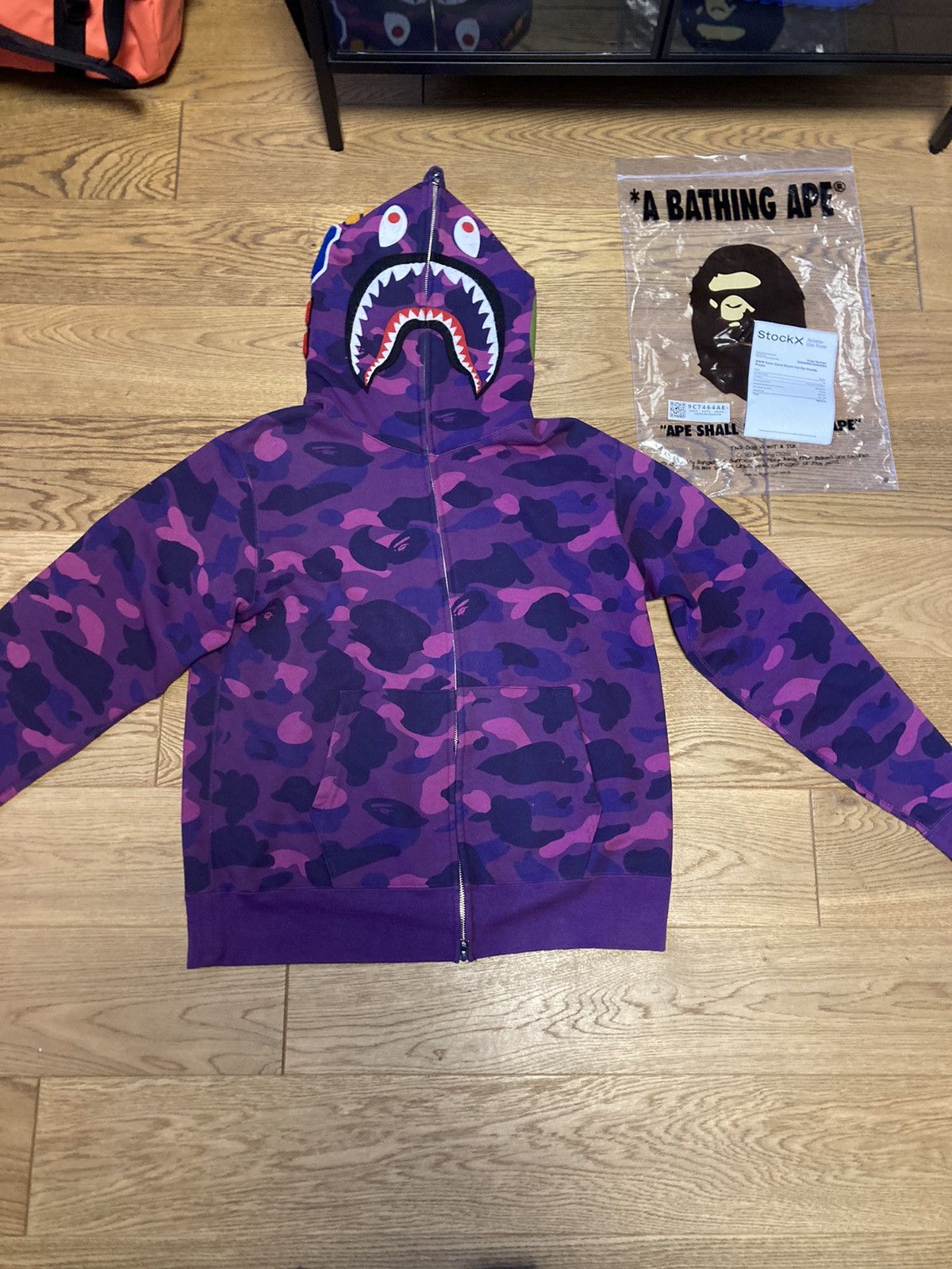 image of Bape Color Camo Shark Full Zip Hoodie in Purple, Men's (Size Medium)