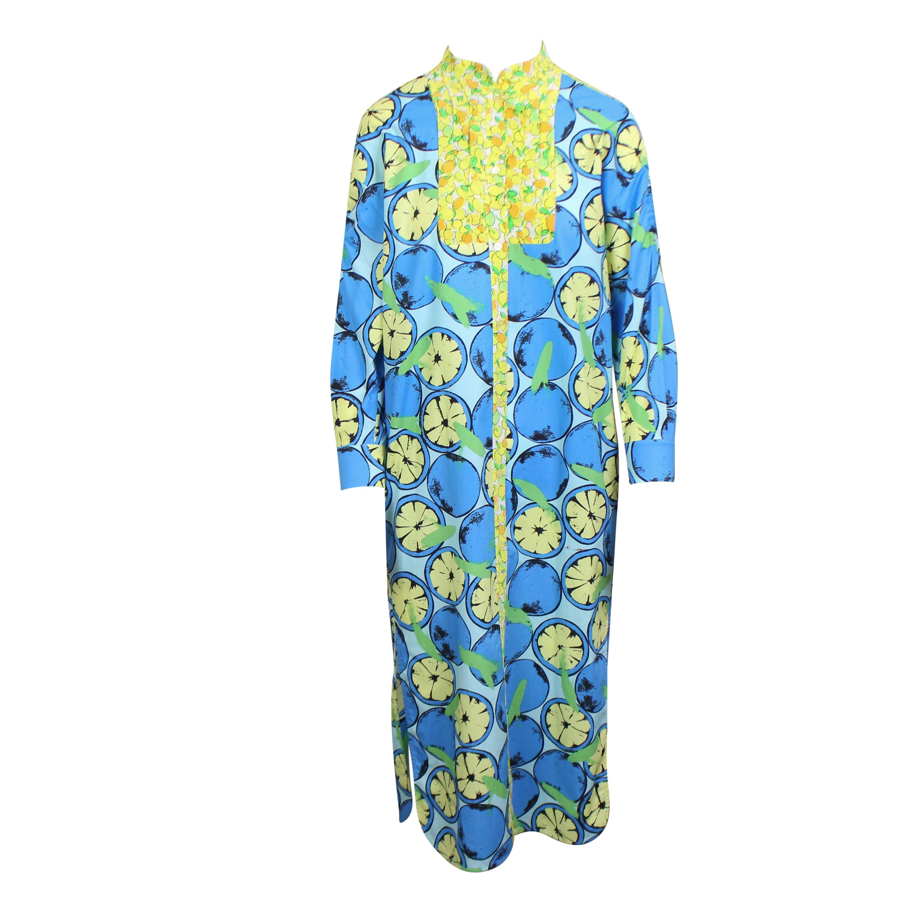 image of Boutique Moschino Multi Lemon Print Silk Pleated Dress 4/40, Women's (Size Small)