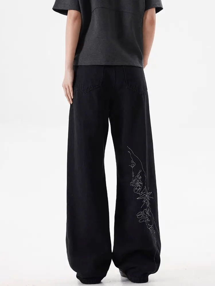 Japanese Brand × Jean Street hand-painted embroidered baggy jeans Size US 34 / EU 50 - 4 Thumbnail