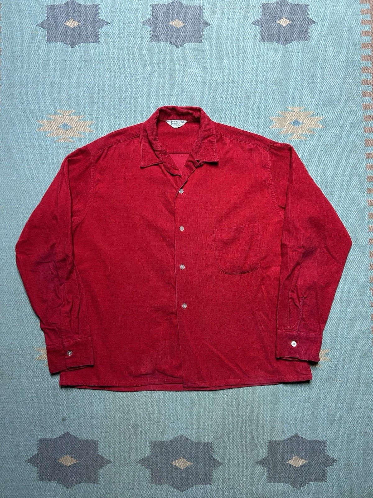 Vintage Vtg 50s button shirt loop collar corduroy rockabilly large Size US L / EU 52-54 / 3 - 1 Thumbnail
