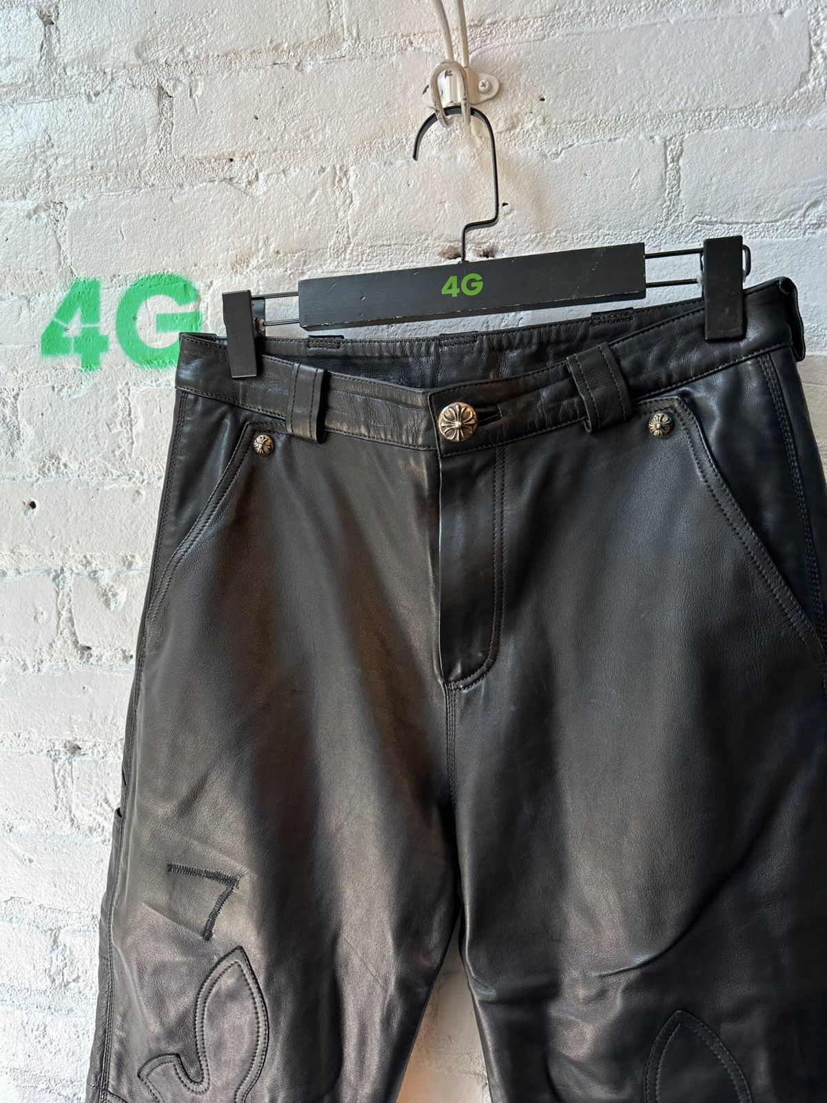 Chrome Hearts CHROME HEARTS LEATHER FLUR KNEE PANTS Size US 27 - 2 Thumbnail