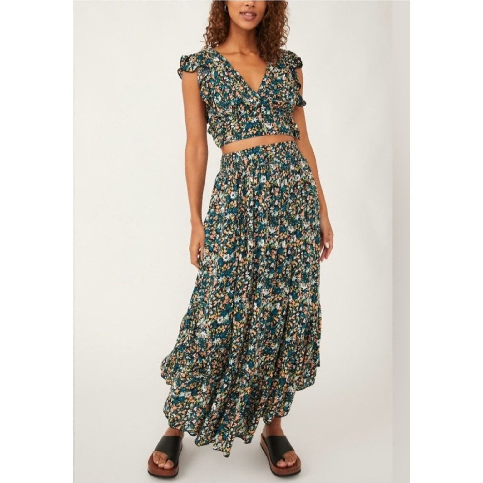 Free People New Pretty Dayz Skirt Set $128 X-SMALL Blue Boho Floral Size 26" / US 2 / IT 38 - 3 Thumbnail