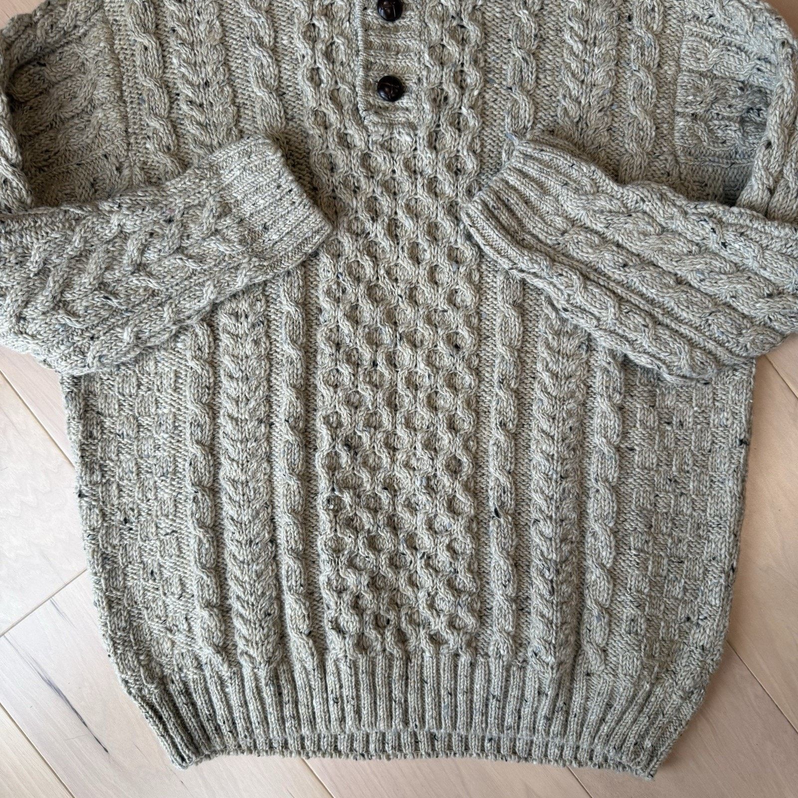 L.L. Bean LL Bean Aran Knit Sweater XL Beige Fisherman Heavy Wool Size US XL / EU 56 / 4 - 5 Thumbnail