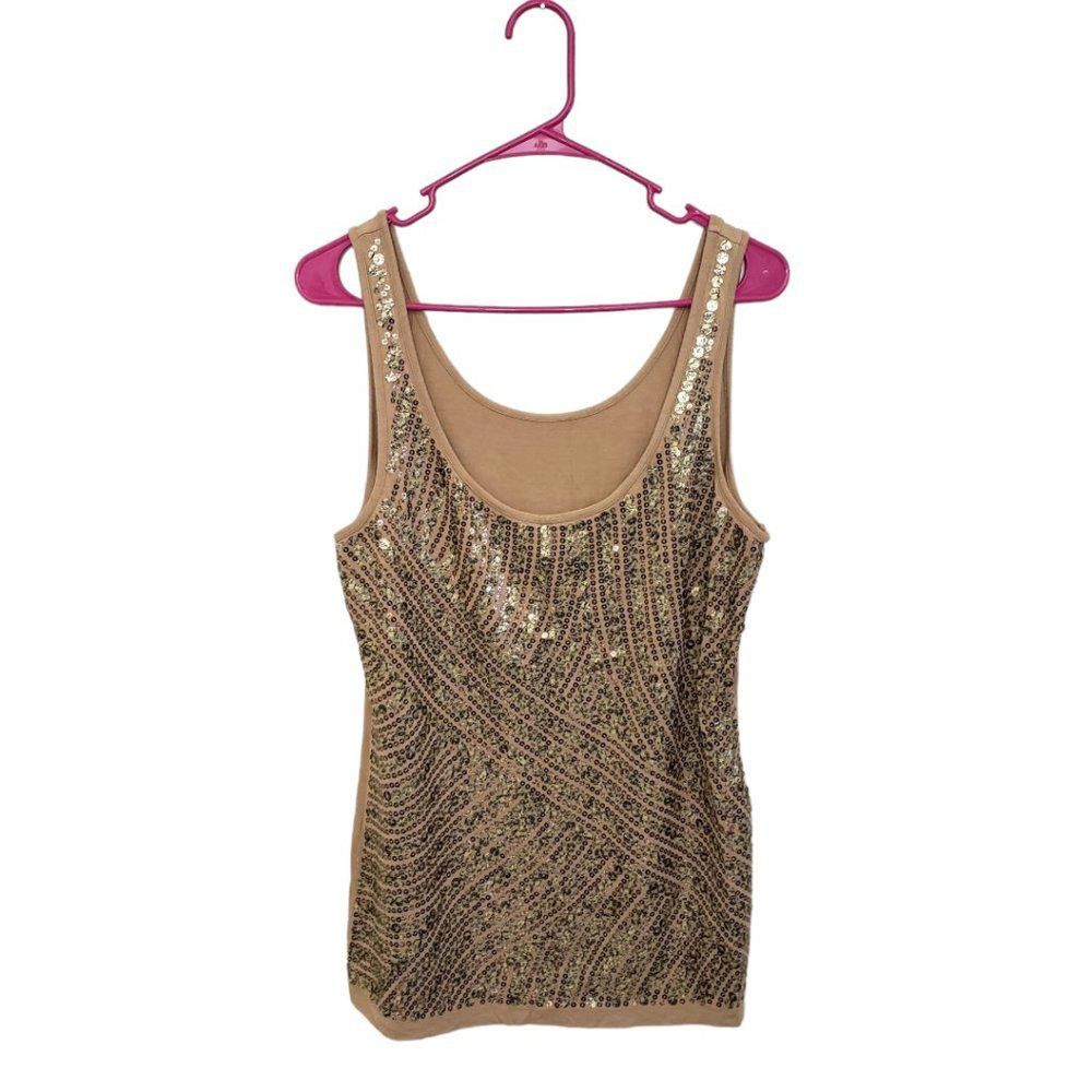 Designer CT550 Ladies Tan Sequined Tank Size L / US 10 / IT 46 - 1 Thumbnail