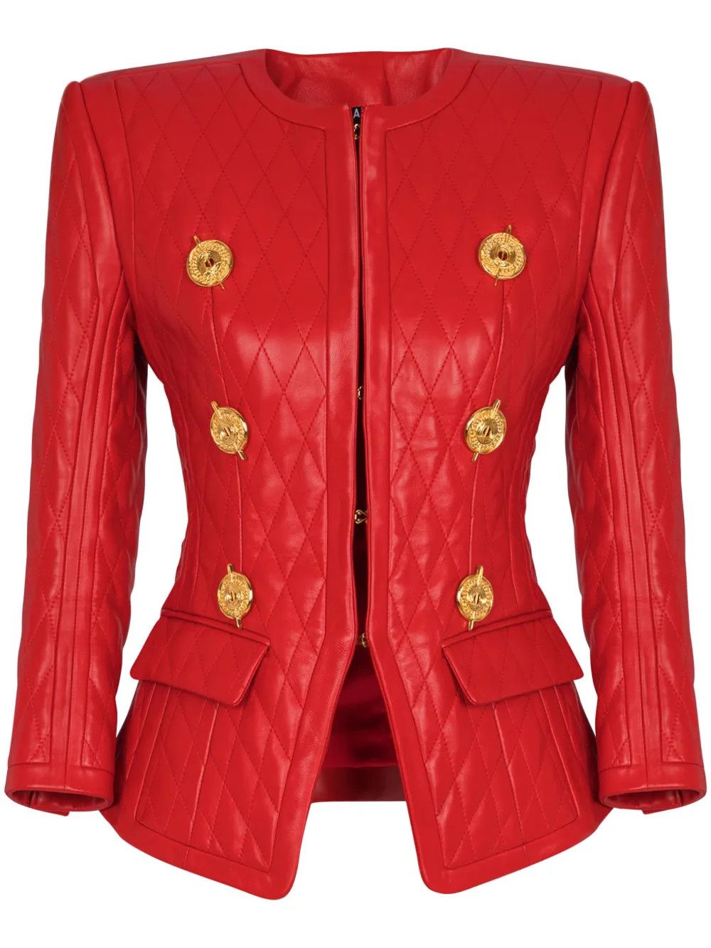 Balmain o1s1wg111225 Padded Leather Jacket in Red Size S / US 4 / IT 40 - 1 Thumbnail