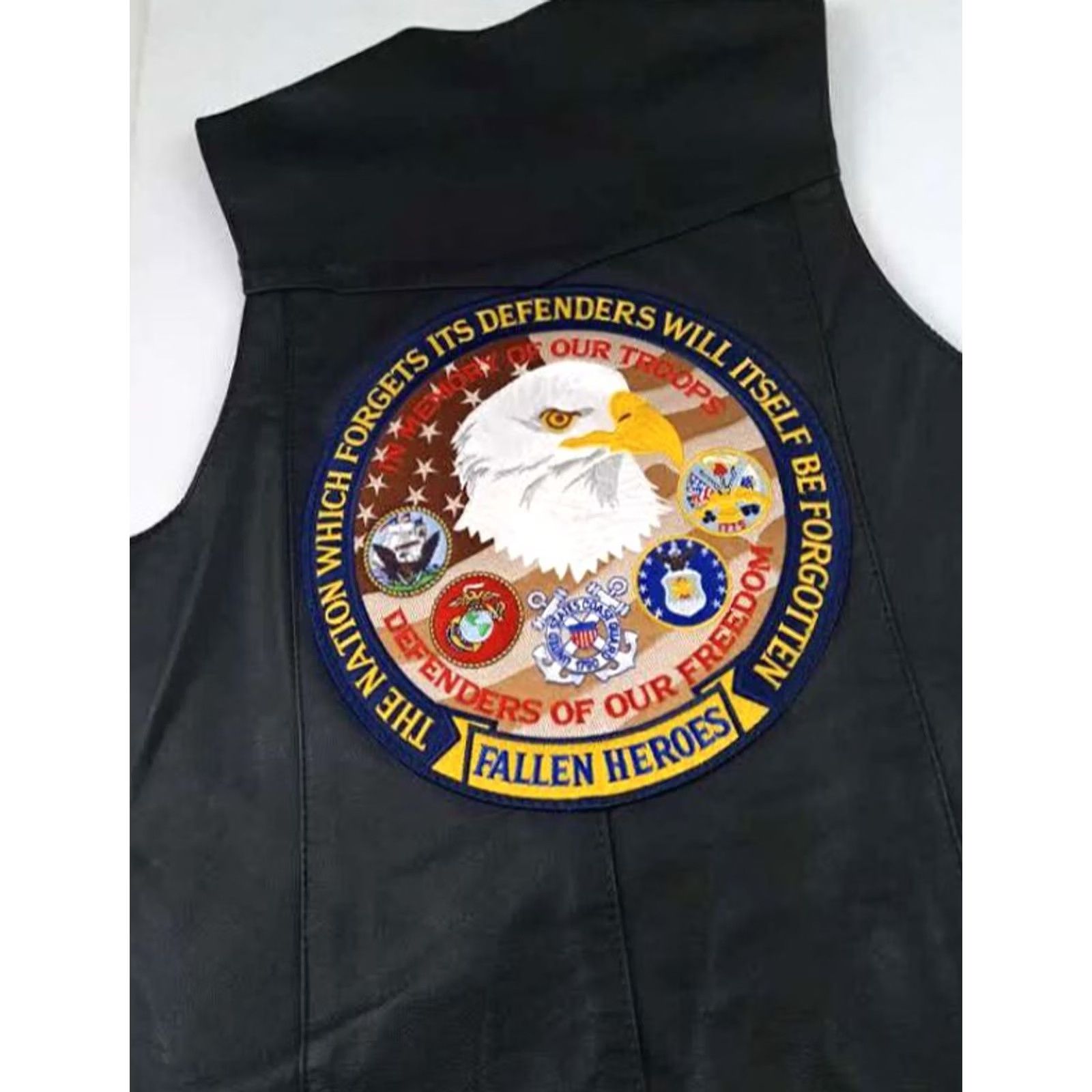 Vintage PNC Leathers Leather Vest 44 Black Biker USA Fallen Heroes Memorial Full Metal Button made Unisex Adults Size US S / EU 44-46 / 1 - 3 Thumbnail