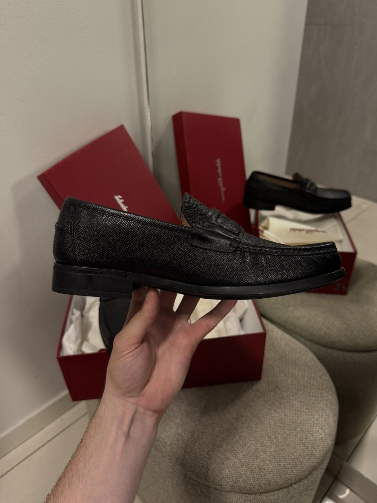 Salvatore Ferragamo Ferragamo LANZAROTE Penny Pebbled Grain Dress Loafers Size US 9 / EU 42 - 10 Thumbnail