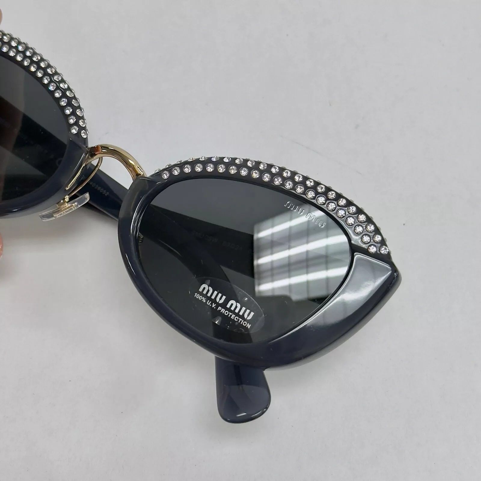 Miu Miu MIU MIU MU05WS Opal Gray Strass Fashion Sunglasses 05W Size ONE SIZE - 7 Thumbnail