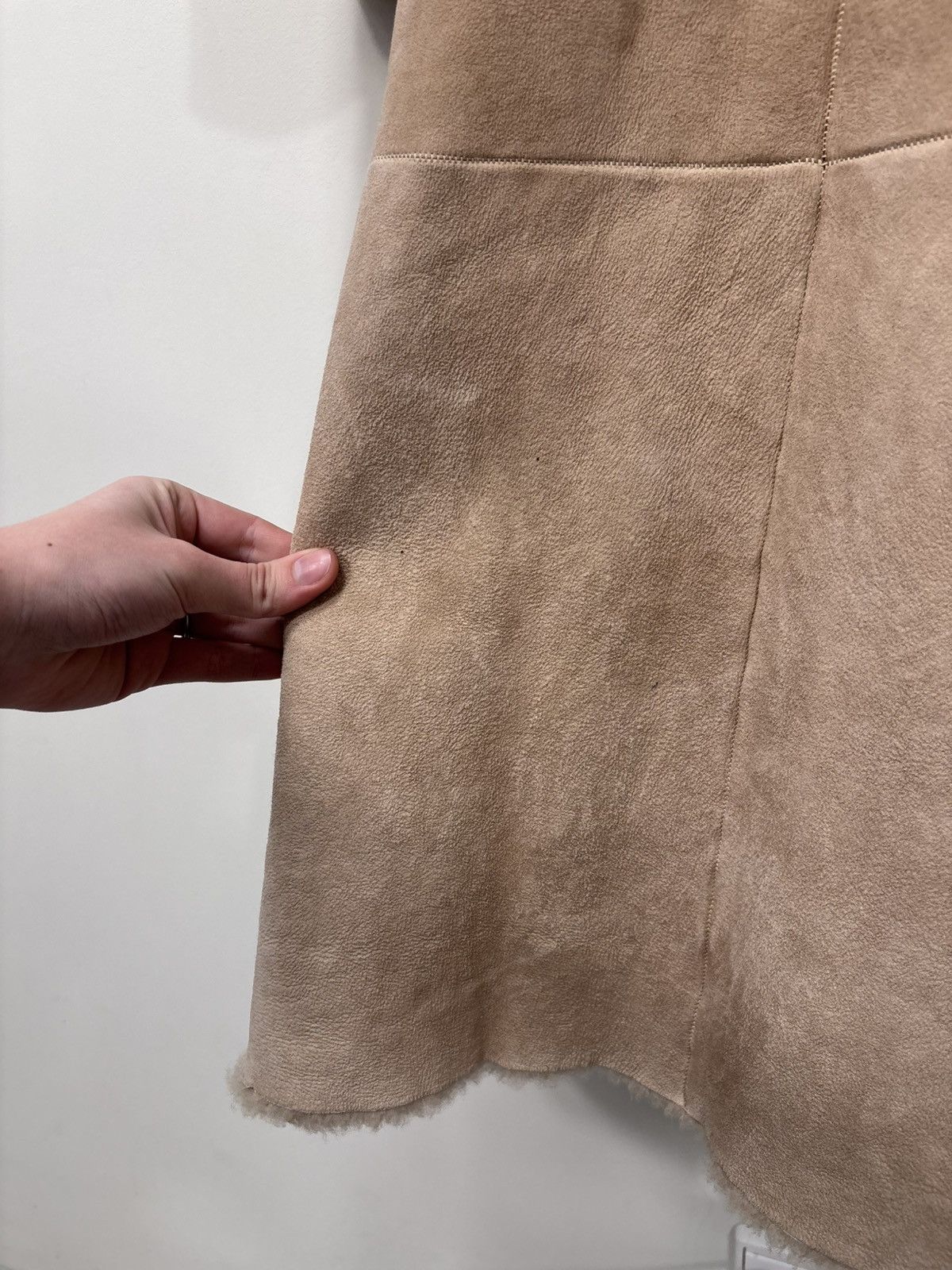 Max Mara S Max Mara Women’s Beige Sheepskin Shearling Leather Coat Size XL / US 12-14 / IT 48-50 - 22 Thumbnail