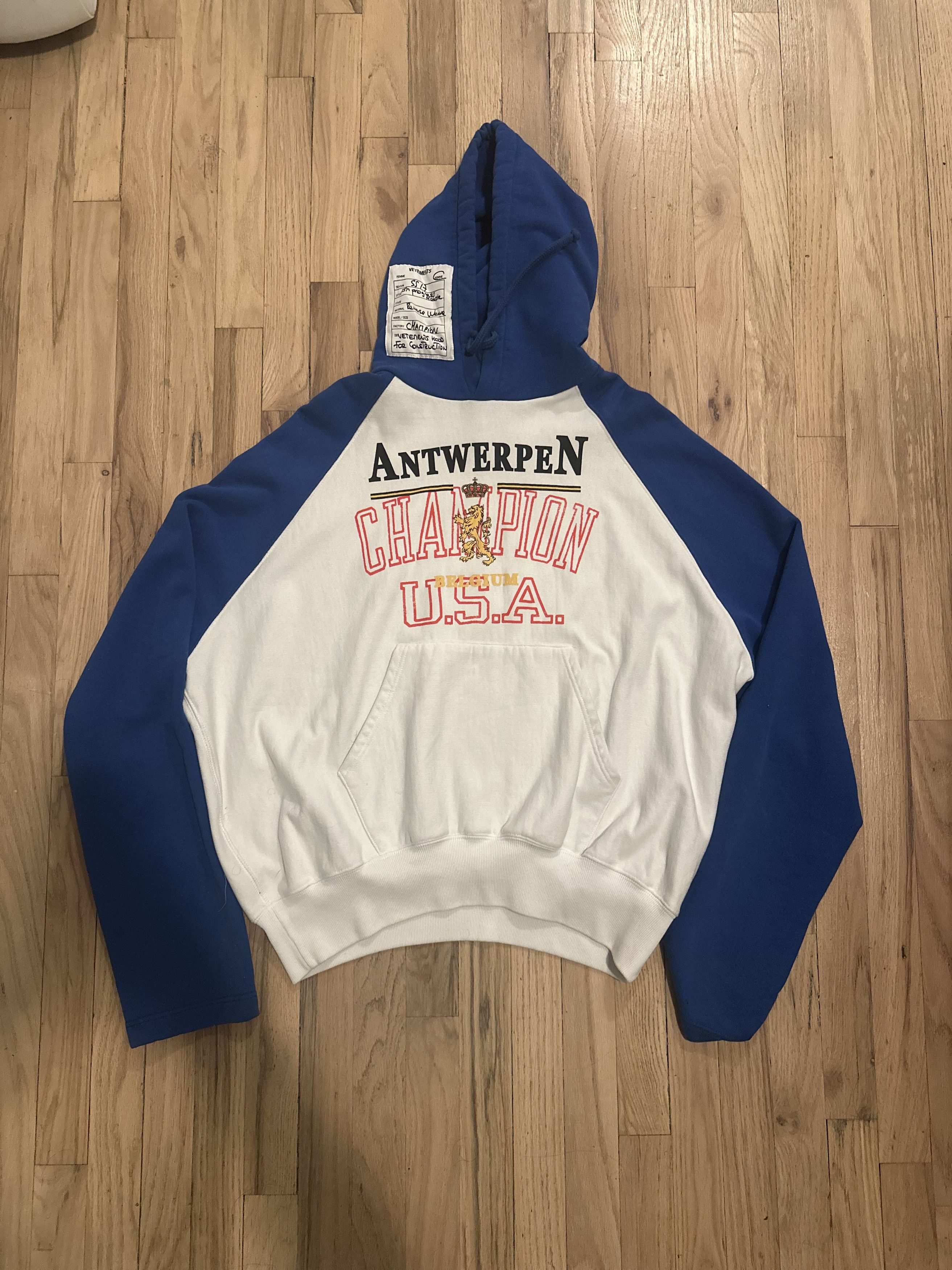 image of Champion Antwerpen Hoodie in Blue/White, Men's (Size Large)