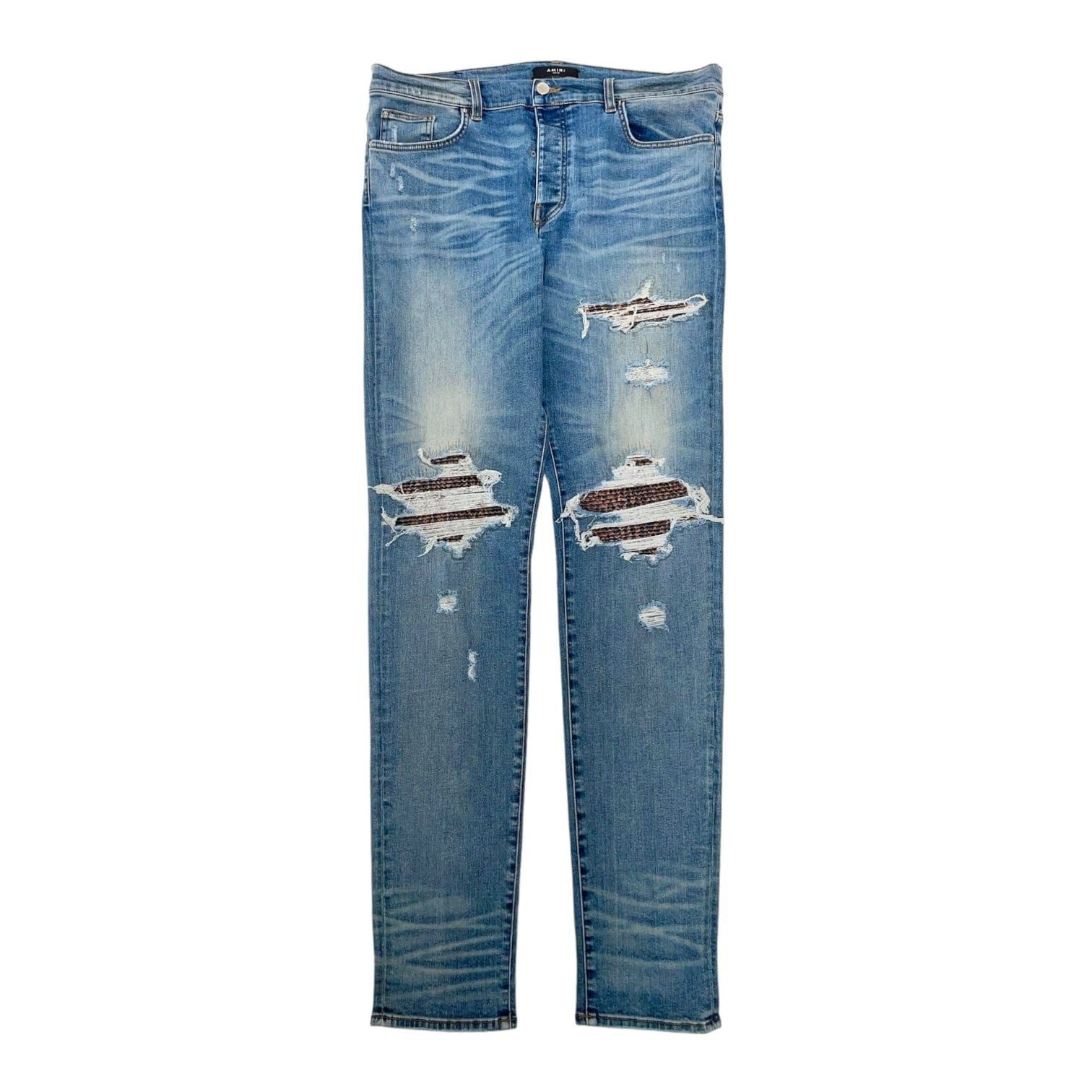 image of Amiri Mx1 Animal Print Patch Jeans Classic Indigo, Men's (Size 38)