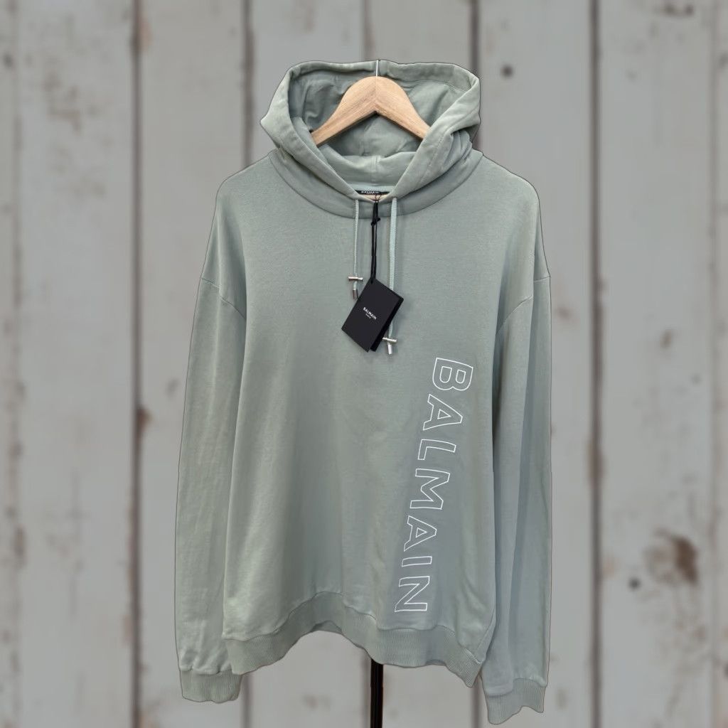 Balmain VINTAGE Balmain Paris Logo-Embossed Green Terry Hoodie L Mens Hoodie Logo Paris Green L Regular Pullover Size US L / EU 52-54 / 3 - 1 Thumbnail