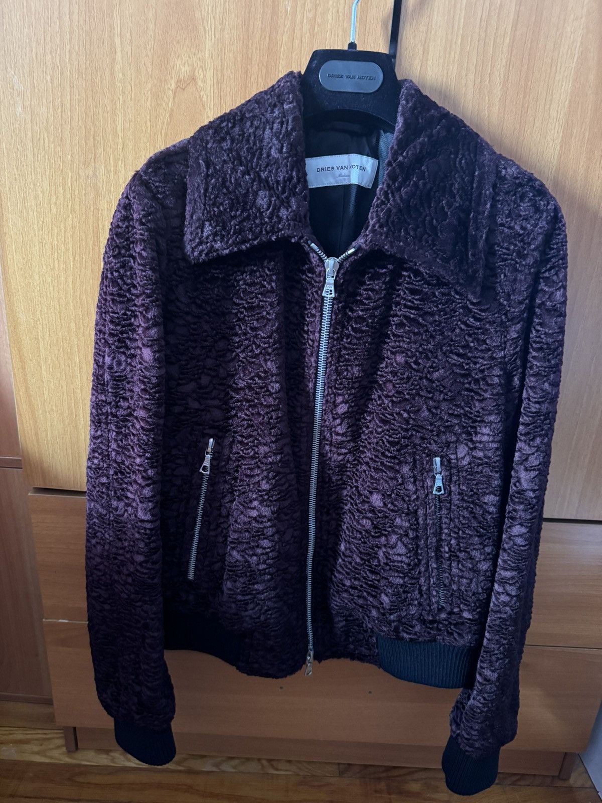 image of Dries Van Noten Vox Zip Up Bomber Jacket Aubergine in Deep Purple, Men's (Size Medium)