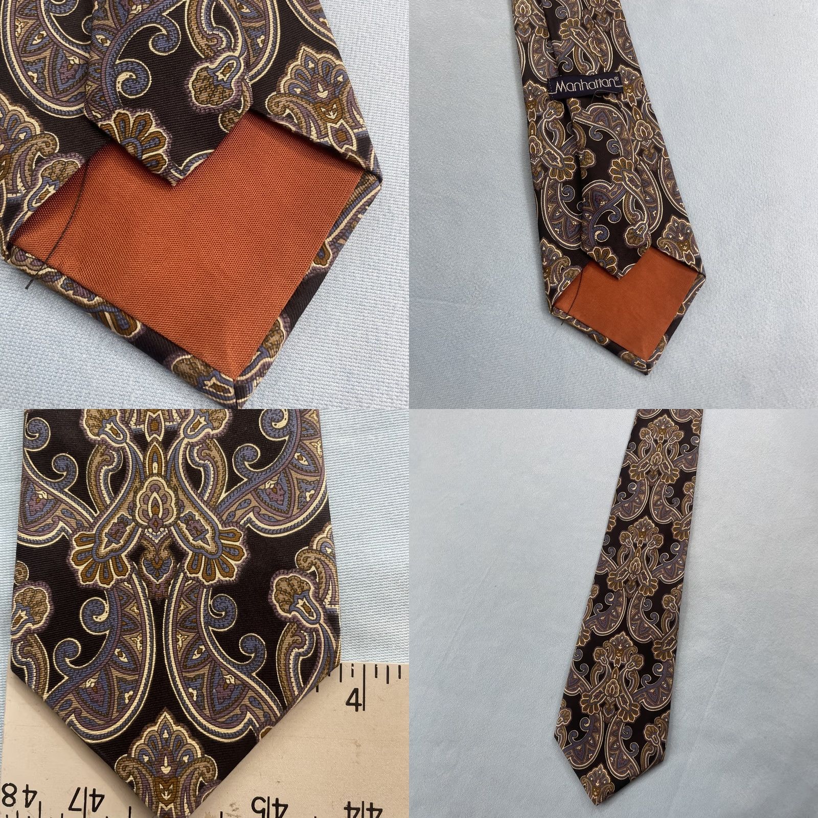 Vintage Manhattan vtg Silk Paisley Crest Western Black Brown Blue Vintage Made USA 4x57 Cap​sule Wide Necktie Size ONE SIZE - 10 Thumbnail
