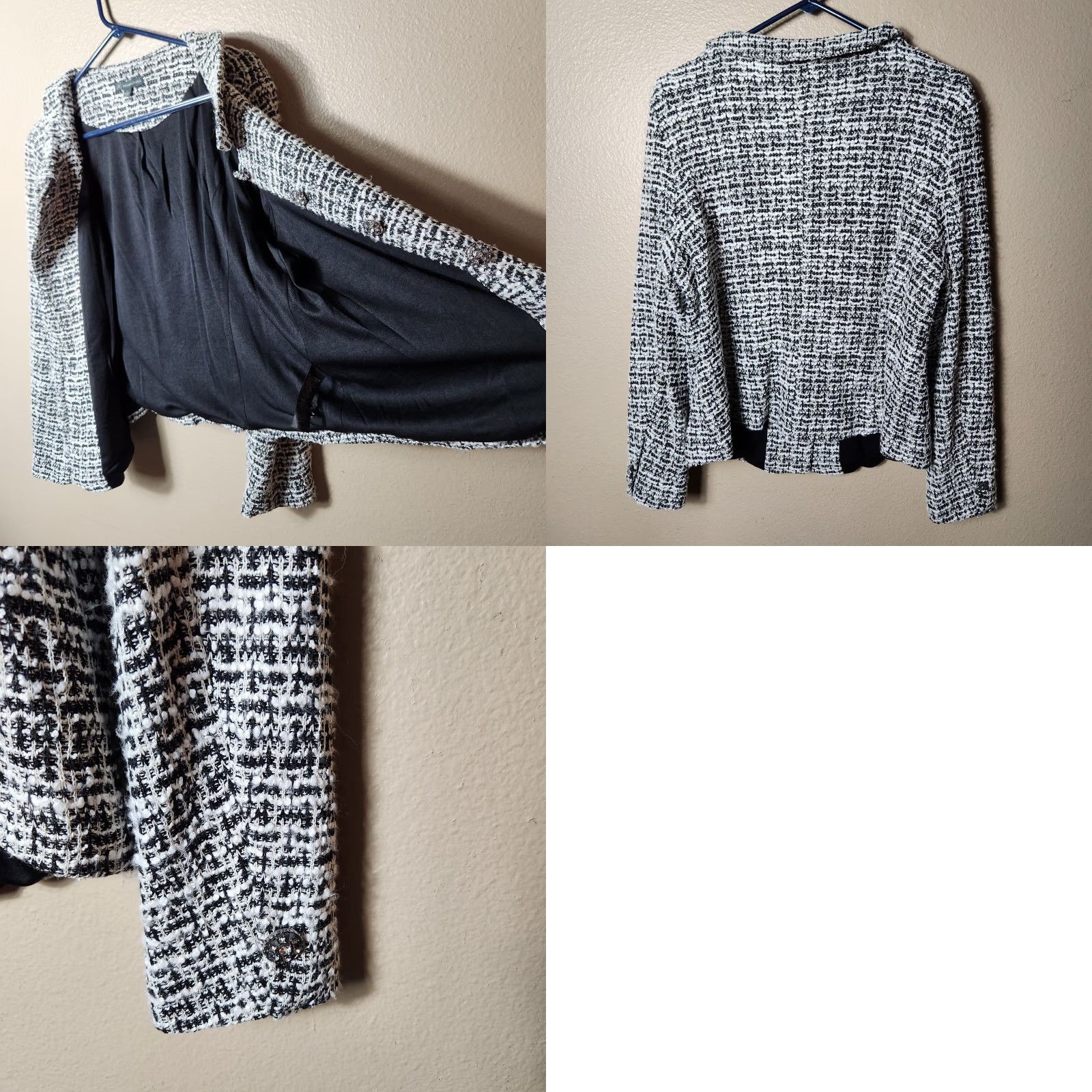 Adrianna Papell Adrianna Papell Jacket Womens Black/White Tweed Buttonfront L Size Size L / US 10 / IT 46 - 8 Thumbnail