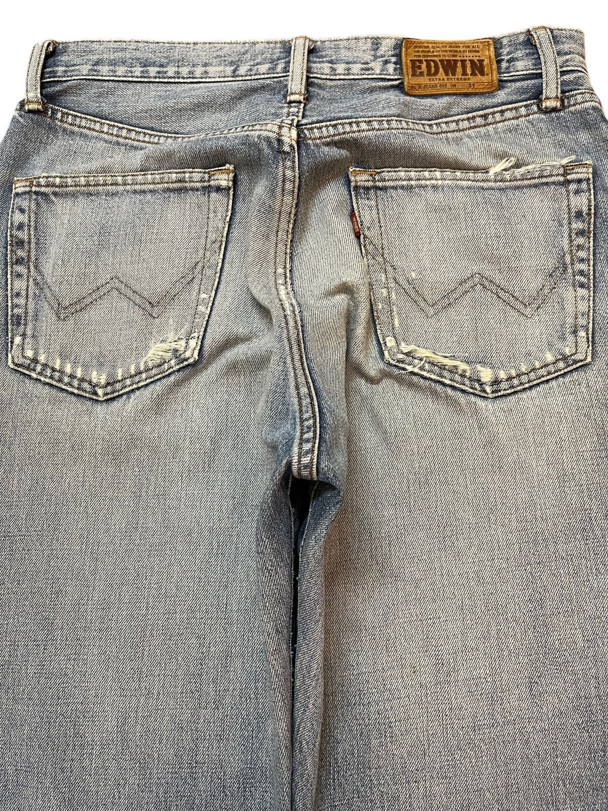 Edwin Vintage Edwin 405 Blue Wash Faded Distressed Baggy Jeans Size US 31 - 5 Thumbnail