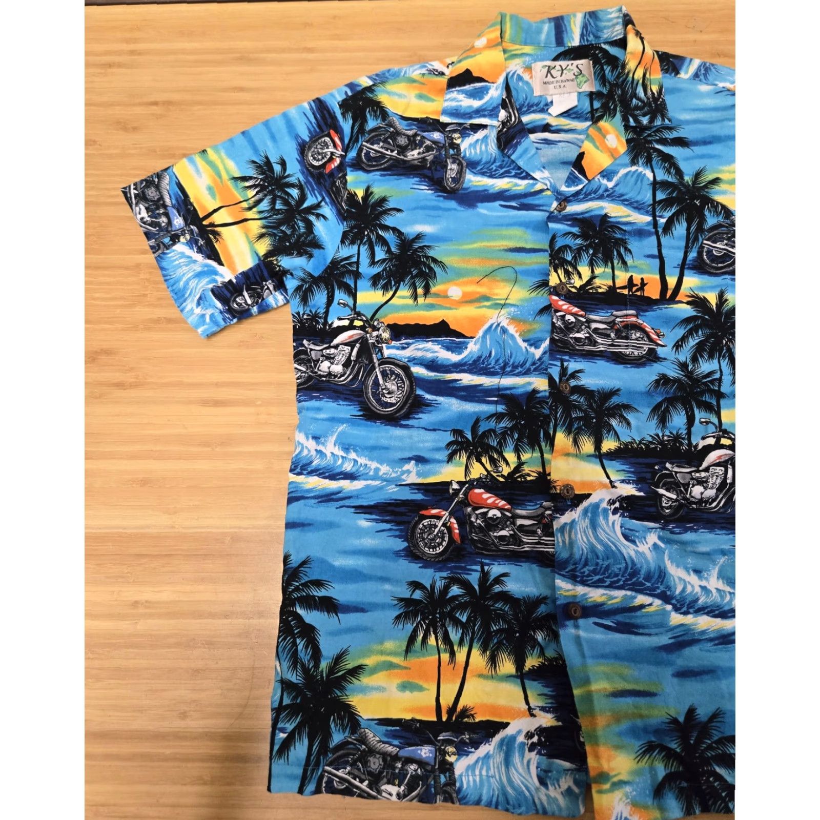 ALOHAS KY'S Shirt Mens Medium Blue Hawaiian Aloha Motorcycle Surf Made in Hawaii USA Size US M / EU 48-50 / 2 - 3 Thumbnail