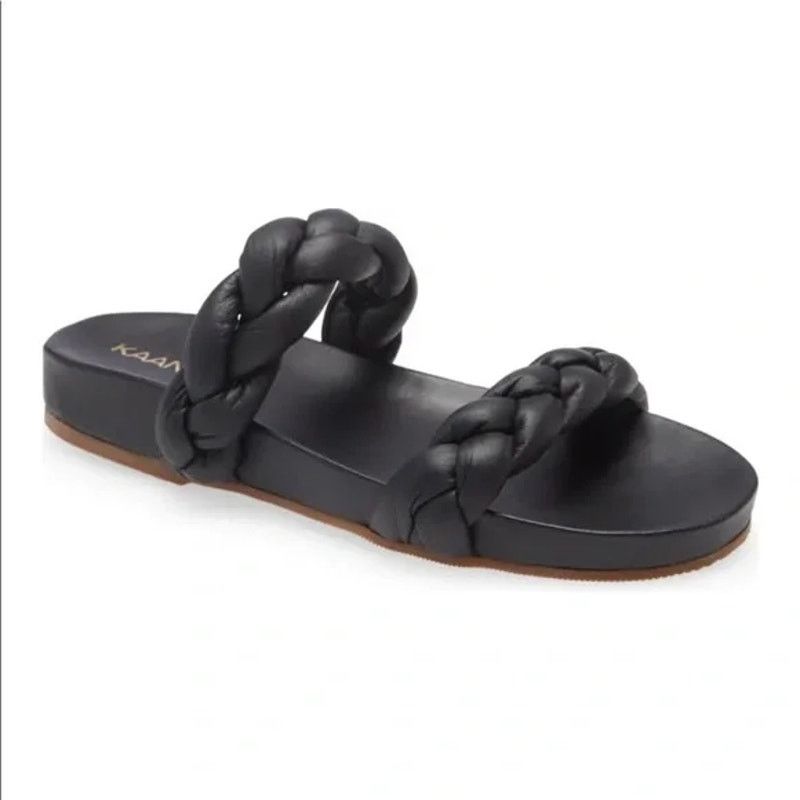 Other Kaanas Black Leather Coco Chunky Braid Pool Slide Sandals 7 Size US 7 / IT 37 - 1 Thumbnail