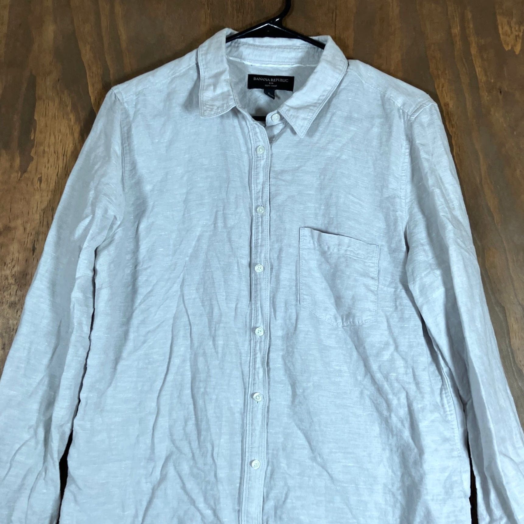 Banana Republic Banana Republic Men Shirt Gray Soft Wash Button-Down Linen Blend Large Size US L / EU 52-54 / 3 - 2 Thumbnail