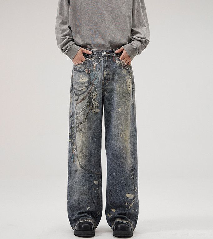 Jean Men's loose straight baggy digital retro jeans Size US 32 / EU 48 - 1 Thumbnail