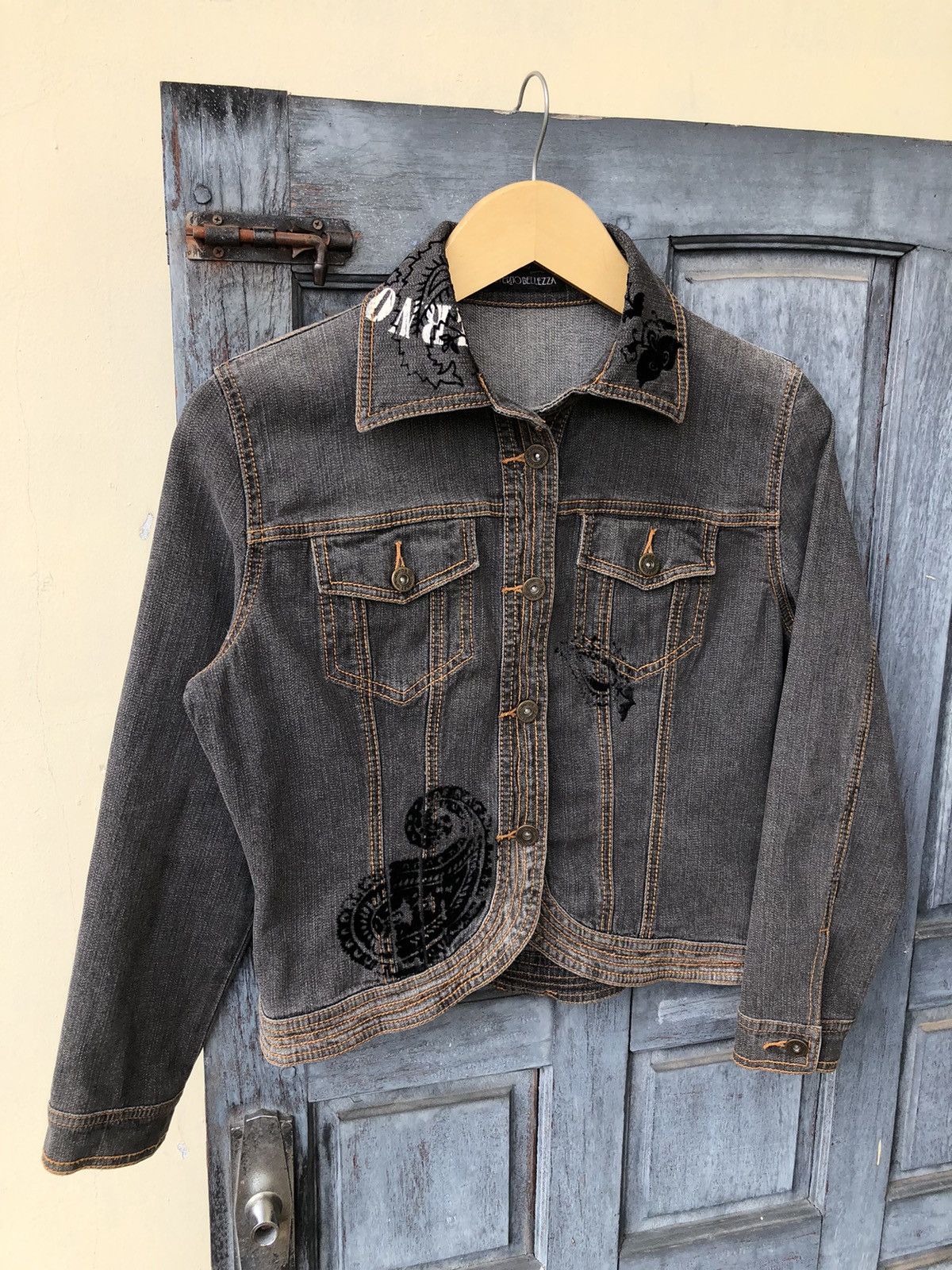 Vintage Eterno Belleza Paisley Black Denim Jacket Vintage Style Size M / US 6-8 / IT 42-44 - 5 Thumbnail