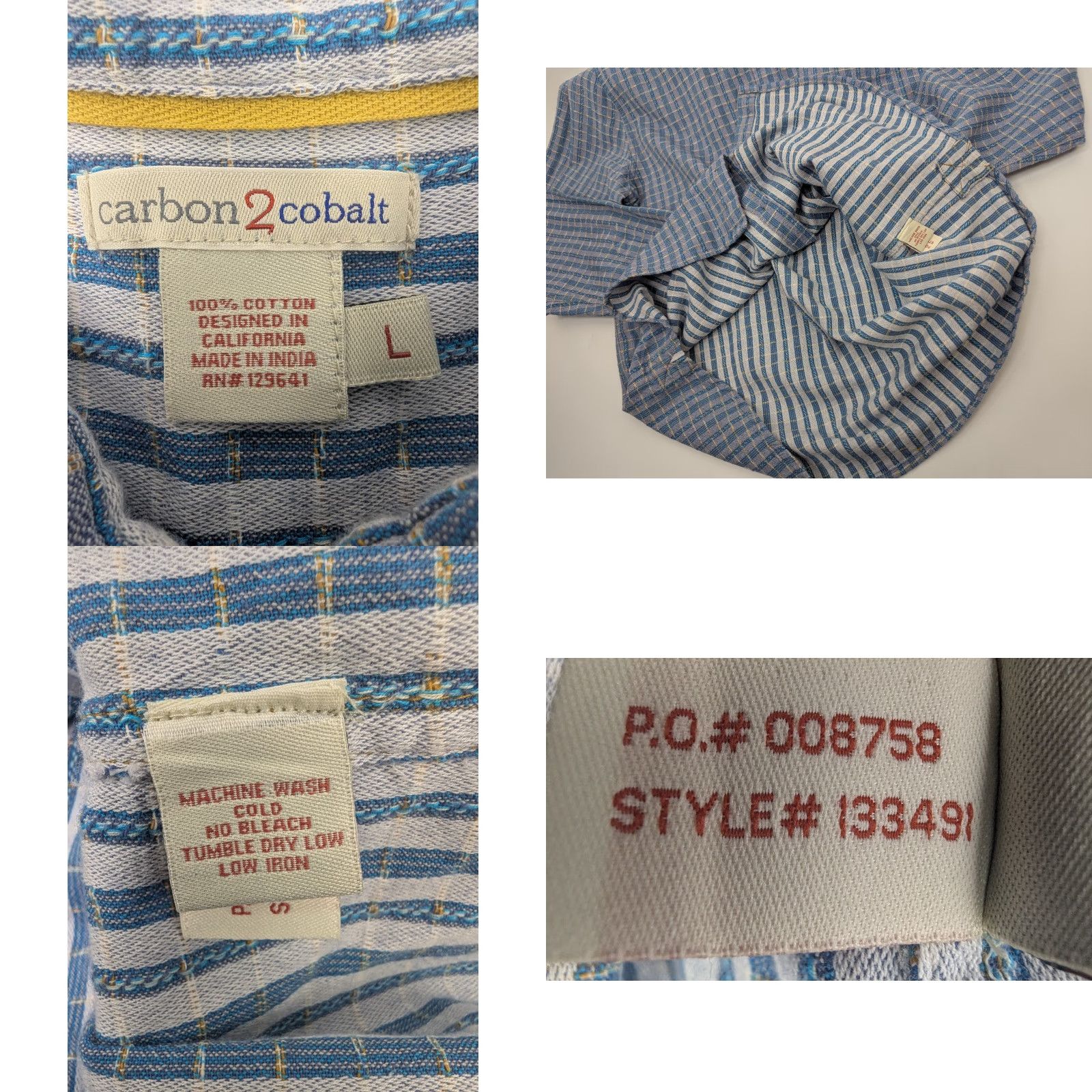 Carbon2Cobalt Carbon 2 Cobalt Shirt Mens Large Blue Stripe Plaid Textured Pocket Button Cotton Size US L / EU 52-54 / 3 - 8 Thumbnail