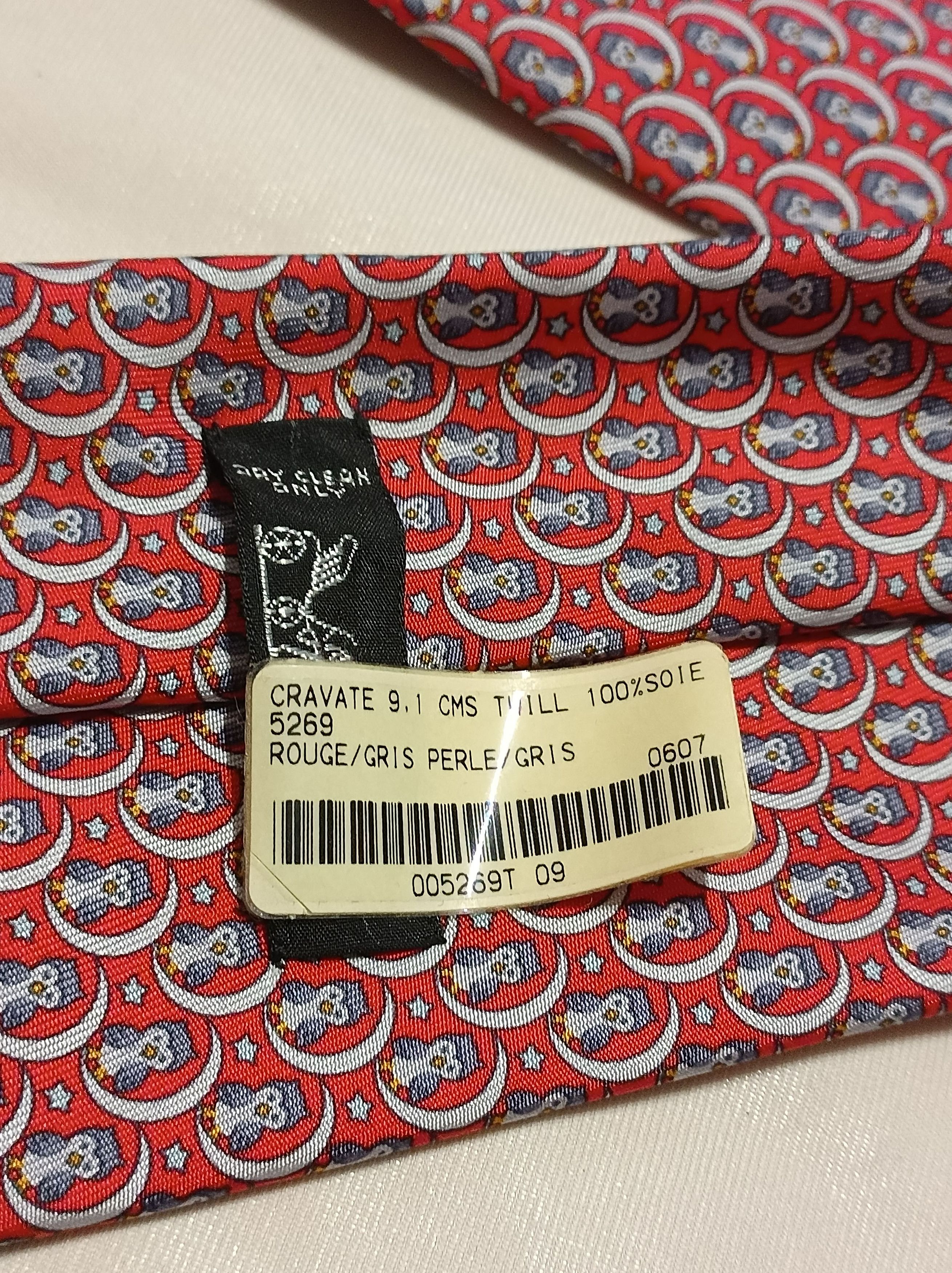 Hermes HERMES Red Owels Twill Silk Mens Necktie Tie 5269 SA Size ONE SIZE - 10 Thumbnail