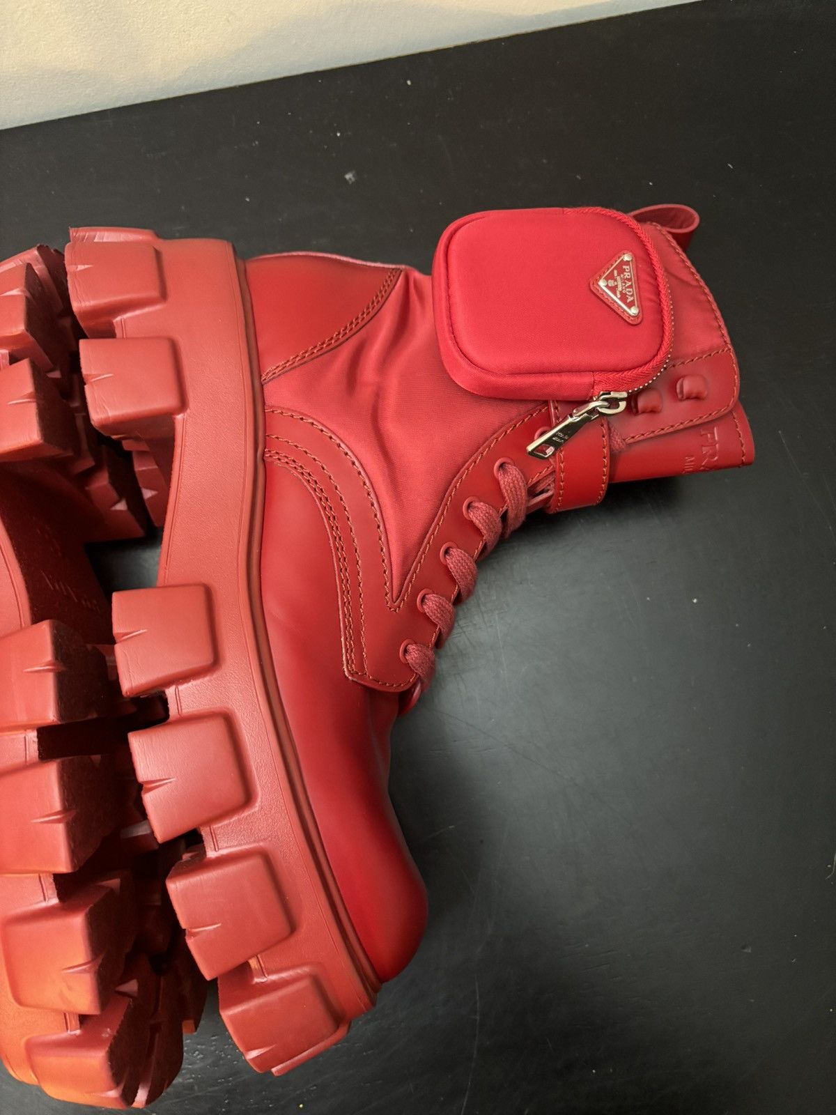 Prada Prada Re Nylon Monolith Pouch Combat Boots Red Size US 9.5 / EU 42-43 - 6 Thumbnail