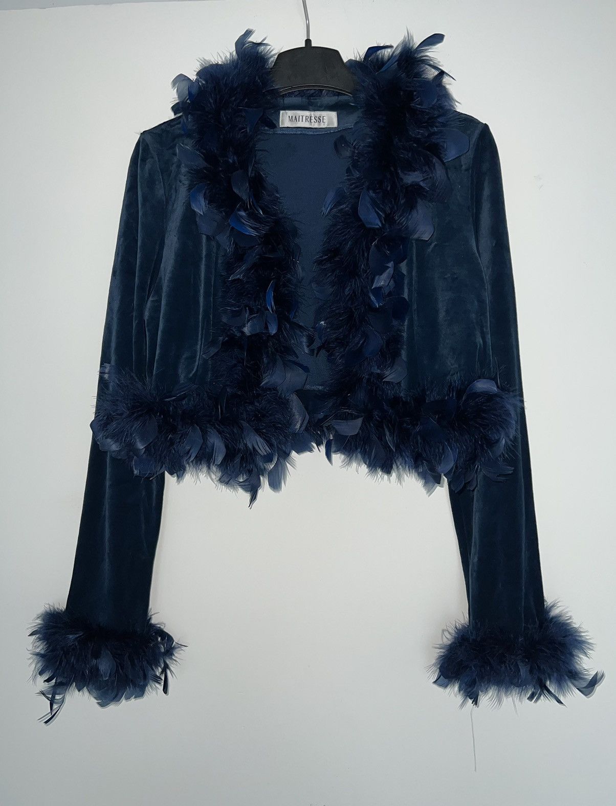 Miu Miu Blue velvet crop with feathers trim 🦚🦕 Size M / US 6-8 / IT 42-44 - 3 Thumbnail