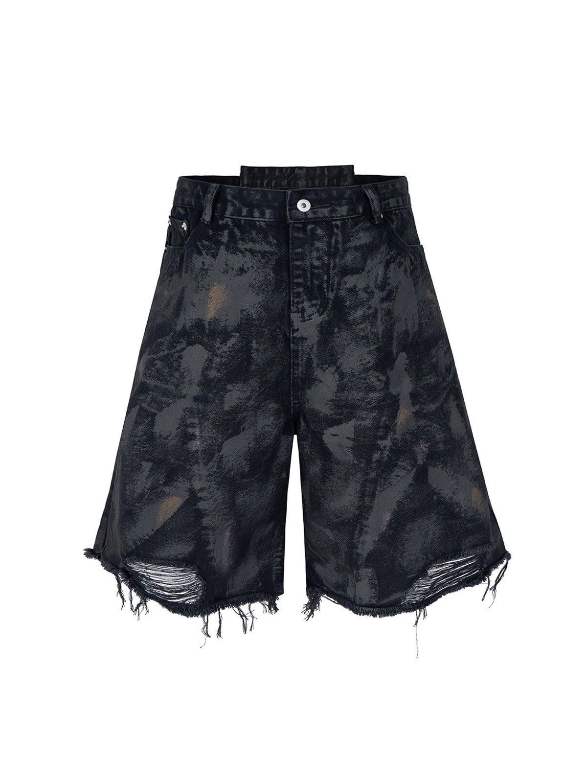 Japanese Brand Tie-Dye Distressed Denim Shorts Size ONE SIZE - 2 Thumbnail