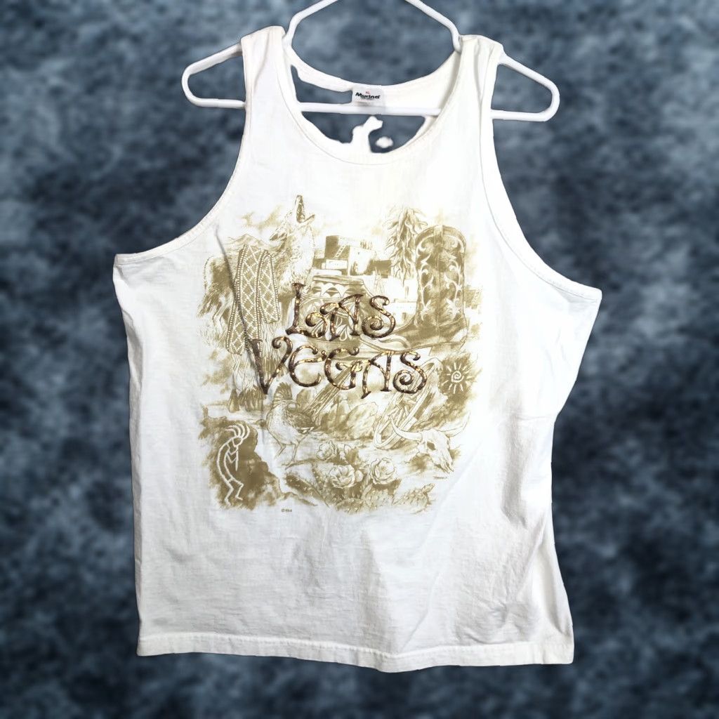 Vintage VINTAGE Las Vegas Nevada Tank Top Graphic Shirt XL Men USA Made 1990s Casino White Murina Tank Top 1990s Mens XL White Murina Tank Top️ Size US XL / EU 56 / 4 - 1 Thumbnail