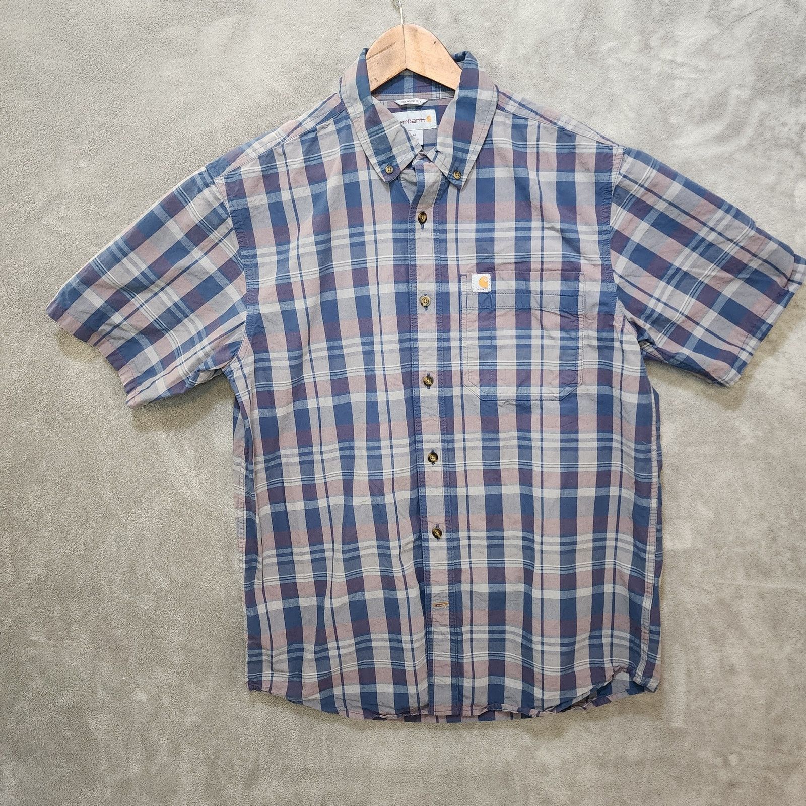 Carhartt Carhartt Men's Medium Red & Blue PlaidShort Sleeve Button-Up Size US M / EU 48-50 / 2 - 1 Thumbnail