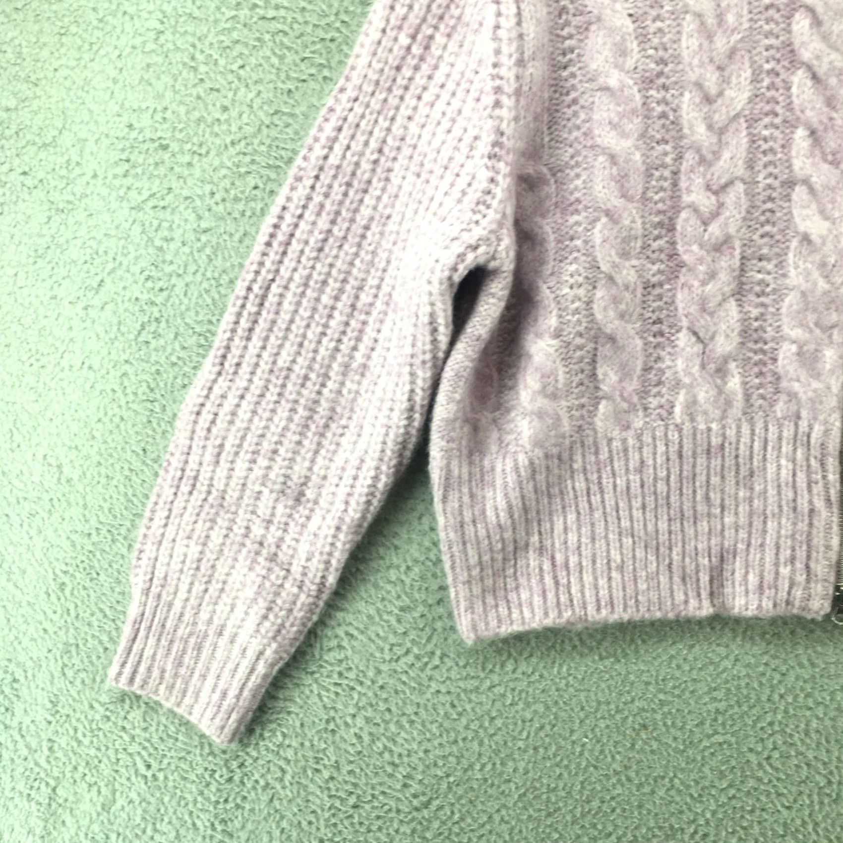 Vintage Universal Thread Cable Knit Crop Sweater Womens XXL Purple Zip Up Mock Neck Size XXL / US 16-18 / IT 52-54 - 3 Thumbnail