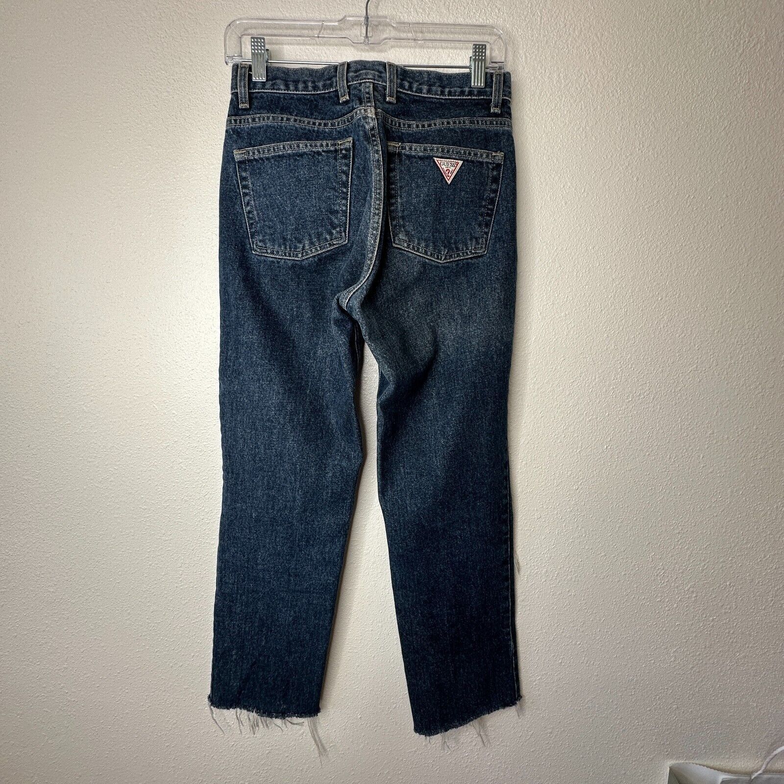 Guess Guess Dark Blue Wash Distressed Slim Leg Raw Hem Denim Jeans Size 28" / US 6 / IT 42 - 6 Thumbnail