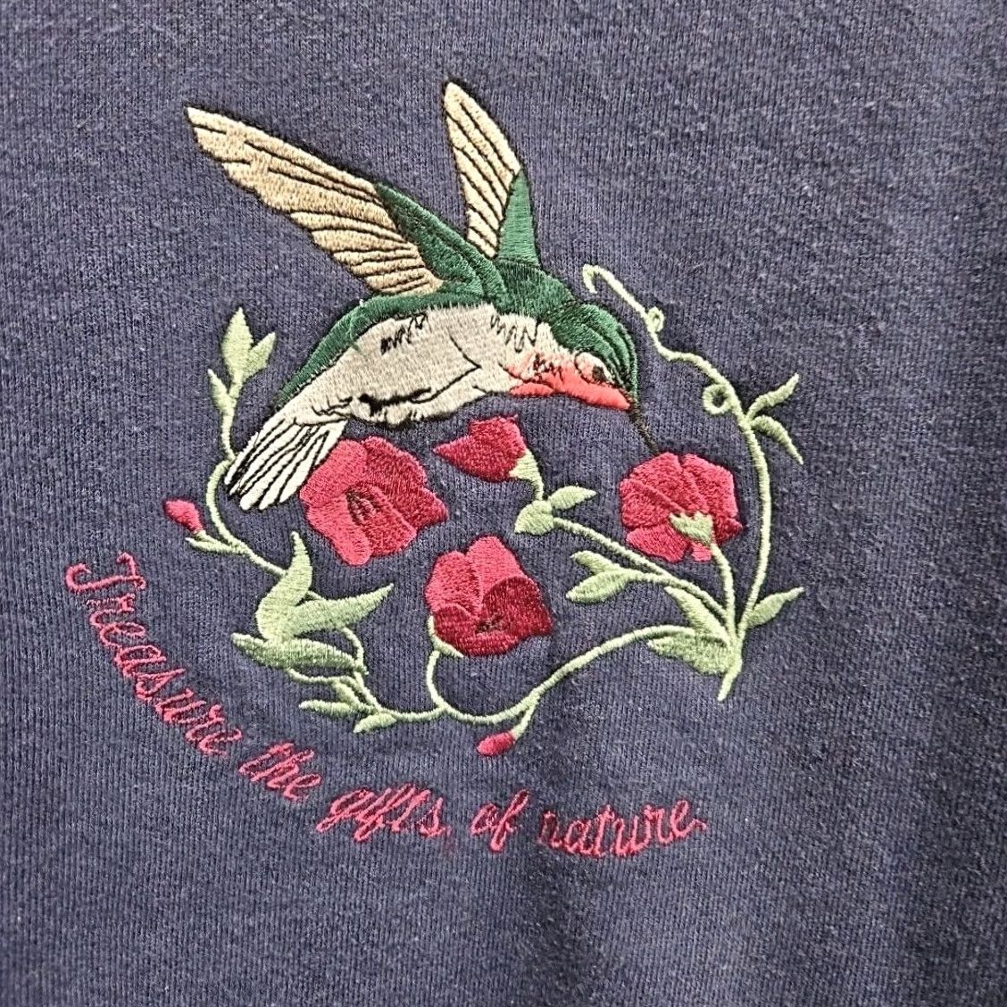 Jerzees VTG Embroidered Hummingbird USA Made Sweater Cardigan Large Blue Women Regular Long Sleeve Crew Neck Vintage JERZEES Size L / US 10 / IT 46 - 2 Thumbnail