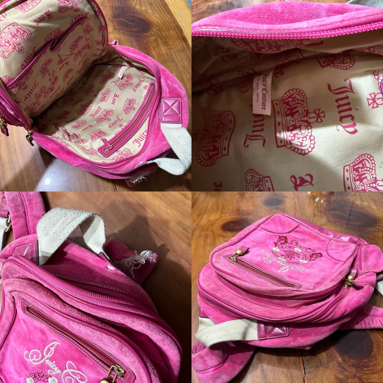 Juicy Couture VINTAGE Juicy Couture Backpack Bag Embroidered Velour 2000's Velvet Candy Pink Womens Medium Bag Backpack Size ONE SIZE - 8 Thumbnail